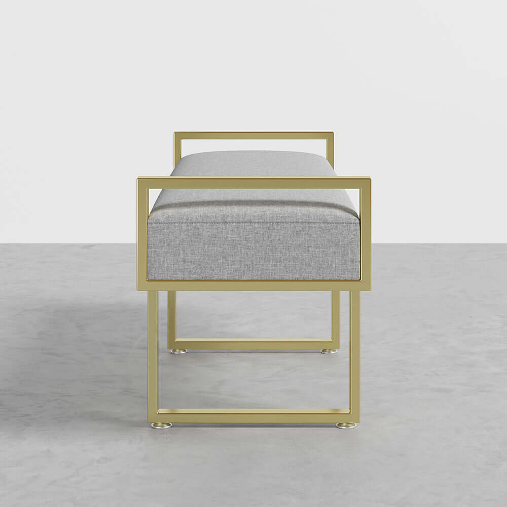 Modern Gray Linen Upholstered Ottoman Bench with Gold Legs - Bedroom, Entryway & Living Room Seating Furniture for Home Decor