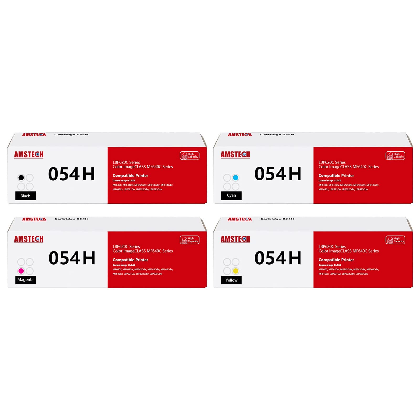 High Yield 4-Pack 054/054H Toner Cartridges - Compatible Replacement for Canon 054H CRG054H | Black, Cyan, Magenta, Yellow | Works with ImageCLASS MF642Cdw, MF644Cdw, MF641Cw, LBP622Cdw, LBP620 Laser Printers | Ideal for Office & Home Printing Needs