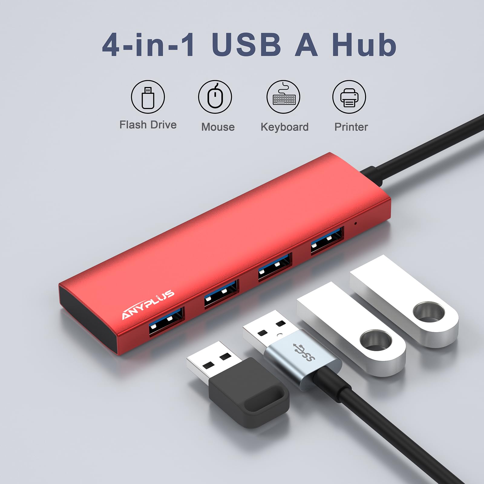 ANYPLUS USB 3.0 Hub 4-Port Aluminum Alloy Ultra Slim Data Hub Splitter - High Speed Portable USB Extender for Laptop, PC, MacBook - Perfect for Home Office, Travel & Multi-Device Charging