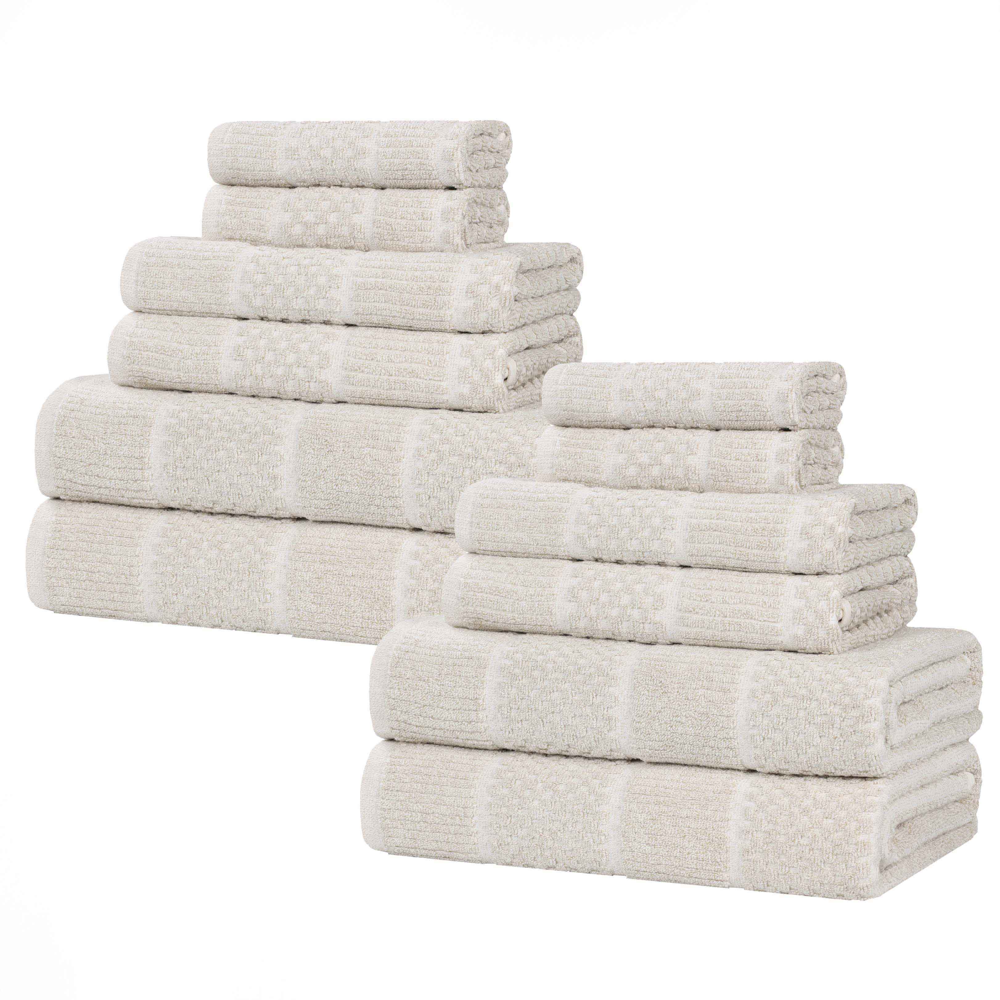 Premium 12-Piece Cotton Blend Checkered Bath Towel Set - Medium Weight, Soft & Absorbent for Spa, Gym, and Home Use