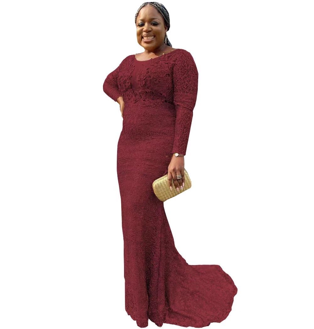 Elegant Plus Size Lace Mermaid Evening Gown for Women - Long Sleeve Formal Dress for Special Occasions | Perfect for Weddings, Proms, and Black Tie Events 2025