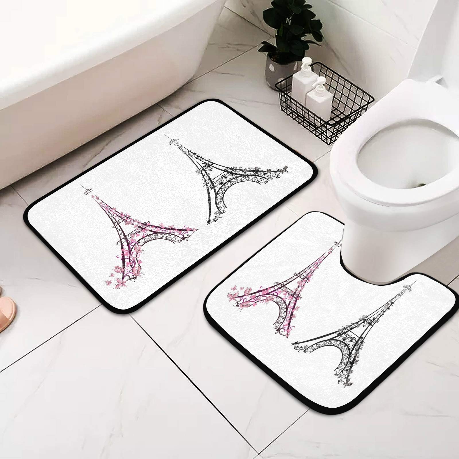 ALAZA Paris Eiffel Tower France Bathroom Rugs Set - 2 Piece Non-Slip Absorbent Shower Mat (15.7