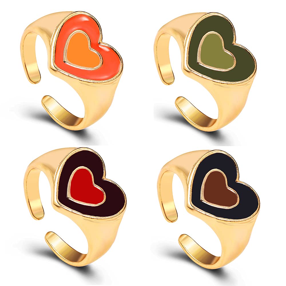 YOOESTORES82 Double Heart Ring - Gold & Silver Adjustable Signet Rings for Women | Minimalist Y2K Stackable Band Rings | Perfect for Valentine's Day, Anniversary Gifts & Everyday Fashion Accessories