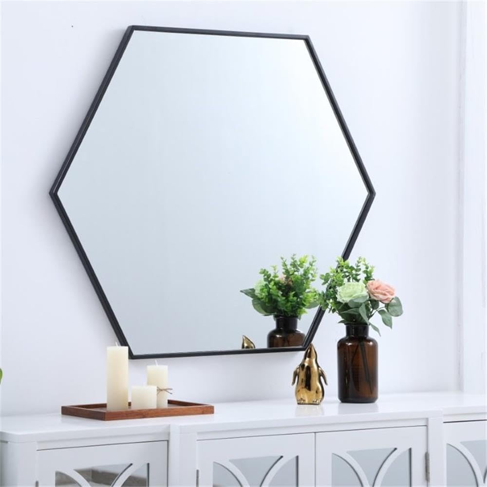 Black Hexagonal Metal Frame Mirror 32