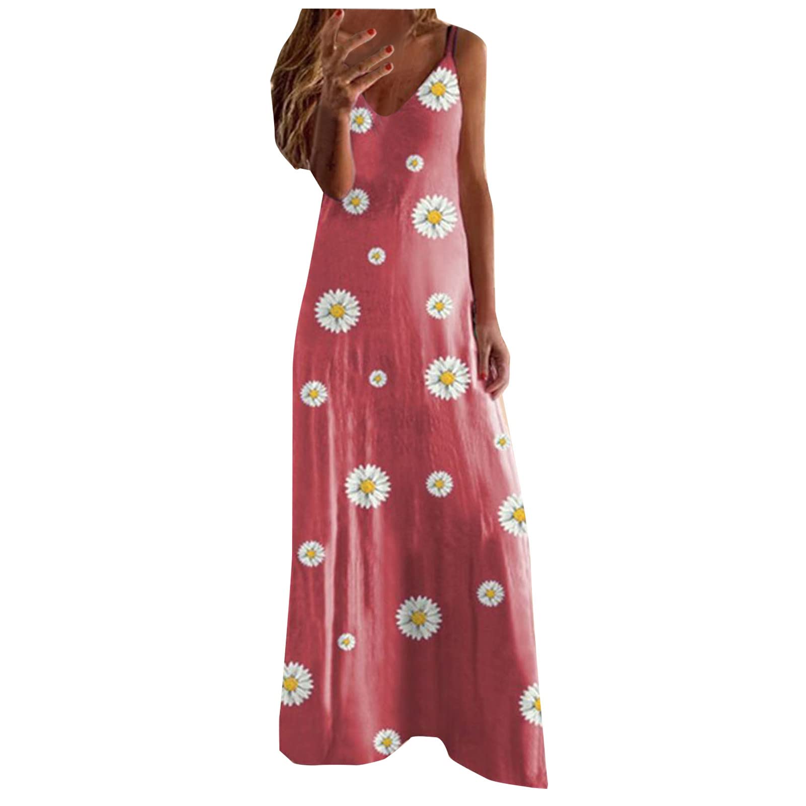 Huneny Women's Summer Floral Printed Suspenders Dress - Casual Off Shoulder Crew Neck Loose Maxi Dress for Beach, Vacation & Everyday Wear