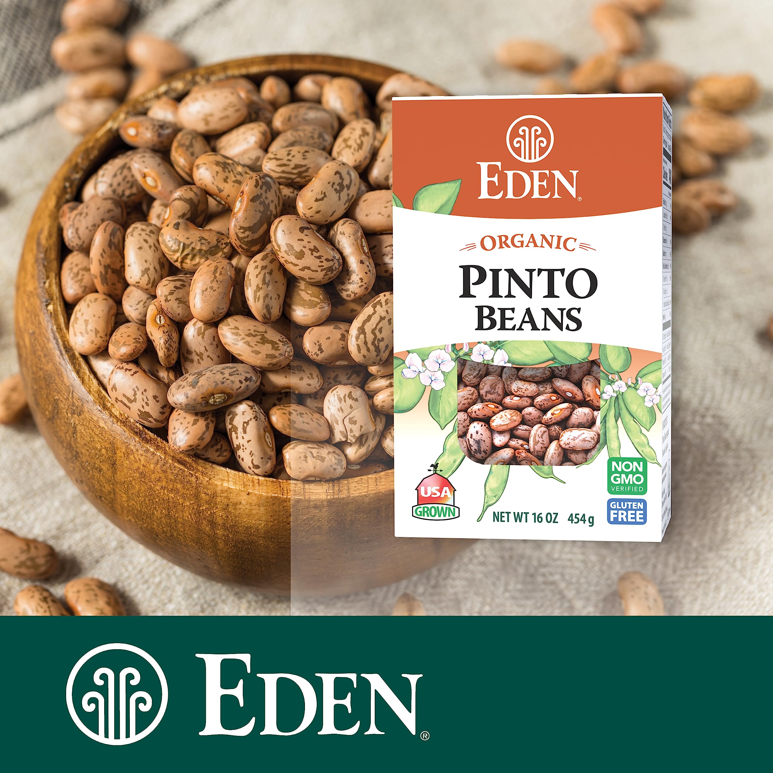 Eden Foods Organic Dry Pinto Beans - Gluten Free, Non-GMO, 16 Oz (Pack of 12) - Perfect for Healthy Cooking, Mexican Dishes & Meal Prep