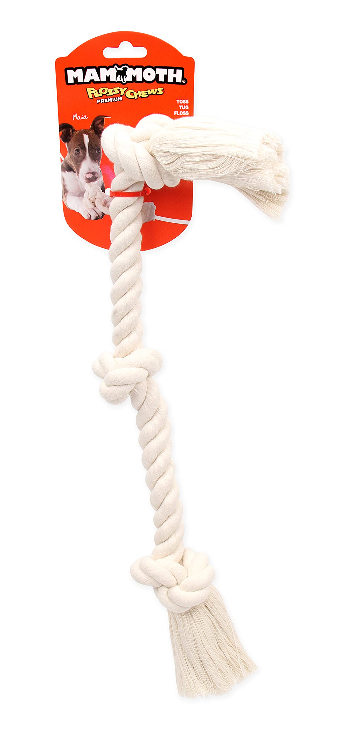 Mammoth Flossy Chews 100% Natural Cotton Rope Dog Toys - Premium White Knot Dog Rope Toy for Small to Medium Dogs - Interactive Tug of War Chew Toy (20