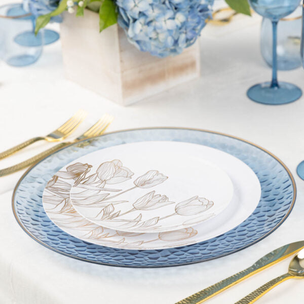 32-Pack White and Gold Round Plastic Dinnerware Set for 16 Guests - Elegant Disposable Plates, Cups, Forks, Knives & Spoons - Perfect for Weddings, Parties, Picnics & Outdoor Events - Eco-Friendly & Durable
