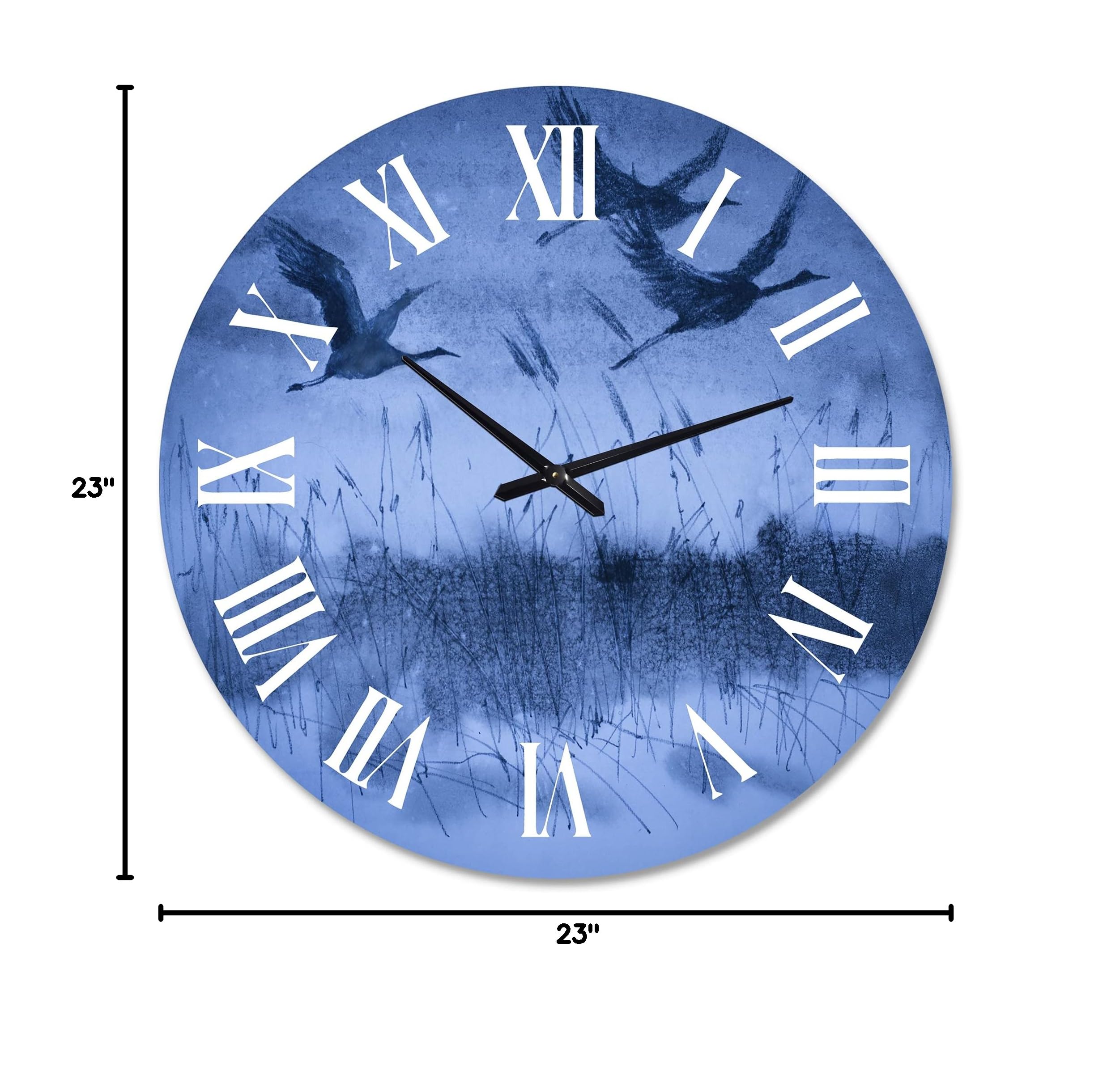DesignQ Traditional Large Wall Clock - 'Cranes in Flight During Dark Blue Evening Light' - Elegant Animal-Themed Wall Clock for Home, Office & Living Room Decor - Perfect for Bedroom, Study, or Workspace