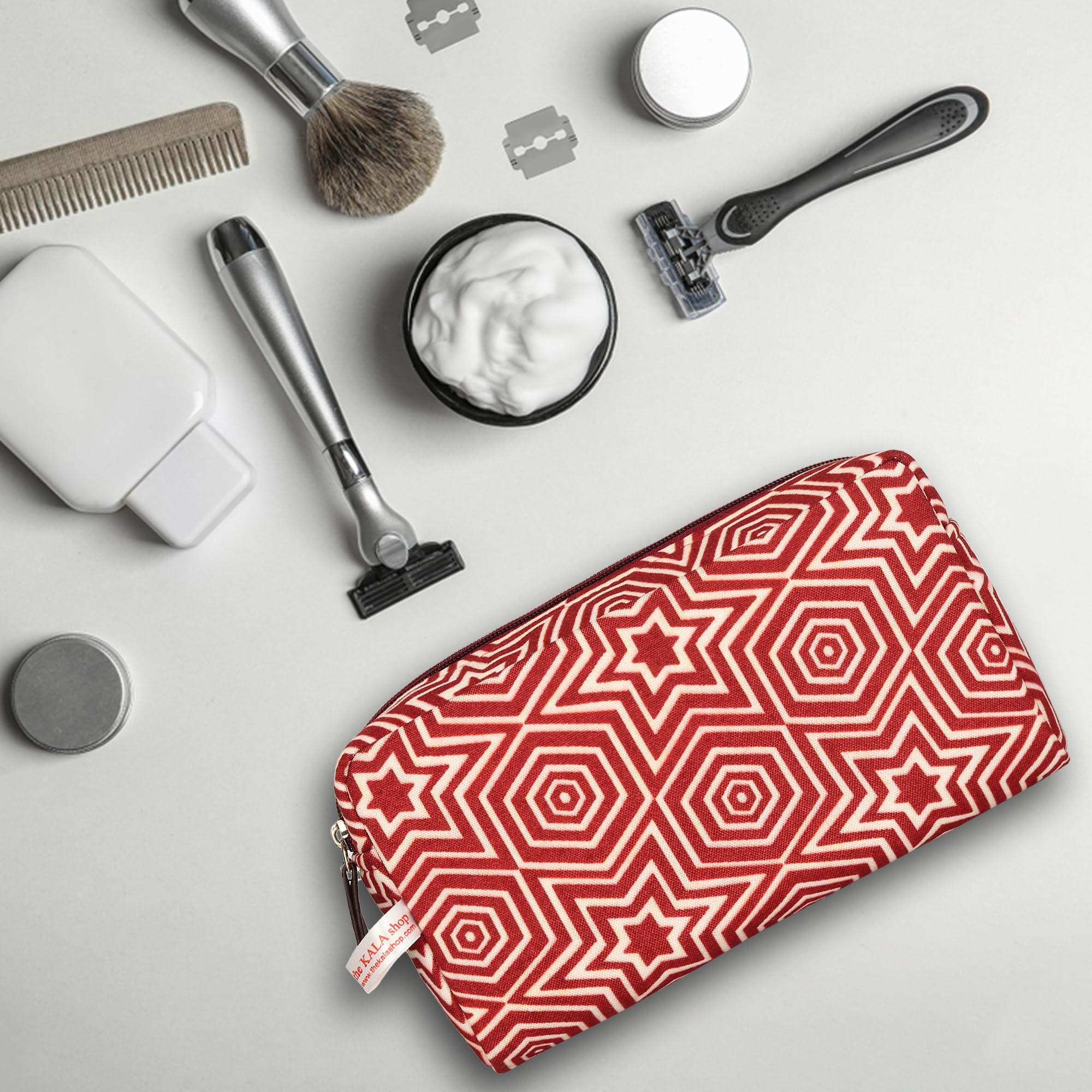 Stylish Geometric Print Makeup Pouch for Women - Cosmetic Organizer, Travel Toiletry Bag & Utility Pouch (Red) - Perfect for Travel, Gym & Everyday Essentials Storage