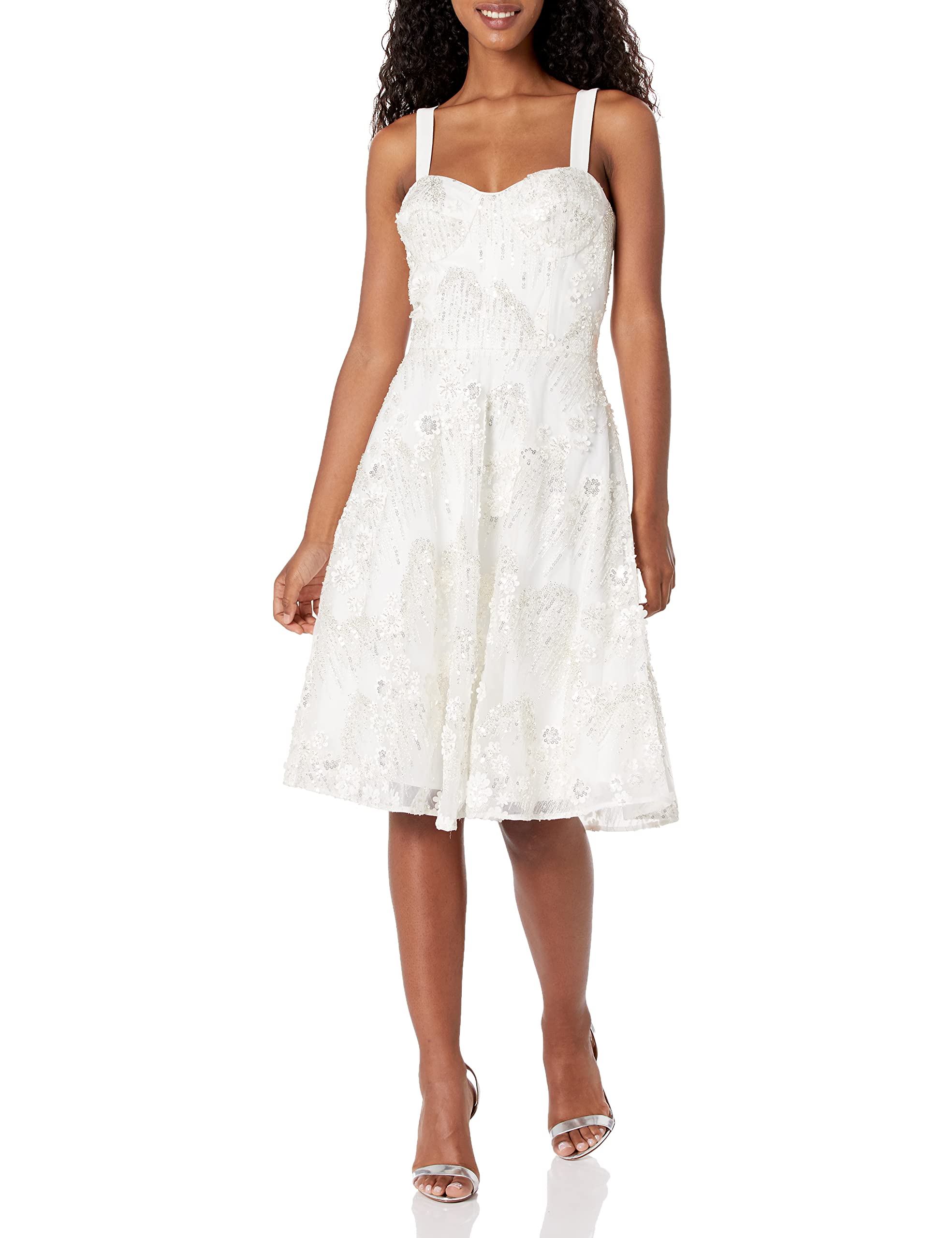 Dress the Population Women's Adelina Fit & Flare Midi Dress - Elegant Party & Wedding Guest Dress for Cocktail, Formal Events & Special Occasions