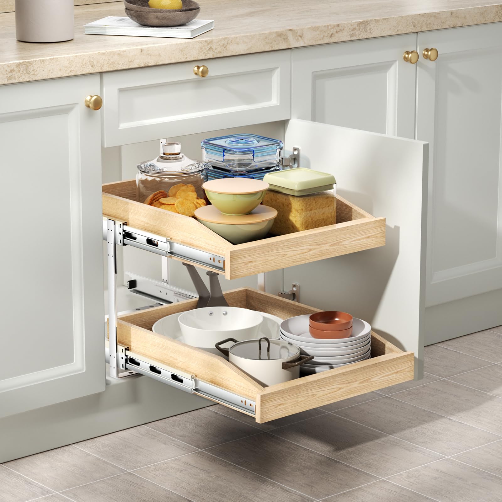 LOVMOR 2-Tier Soft Close Pull Out Cabinet Organizer 13.5