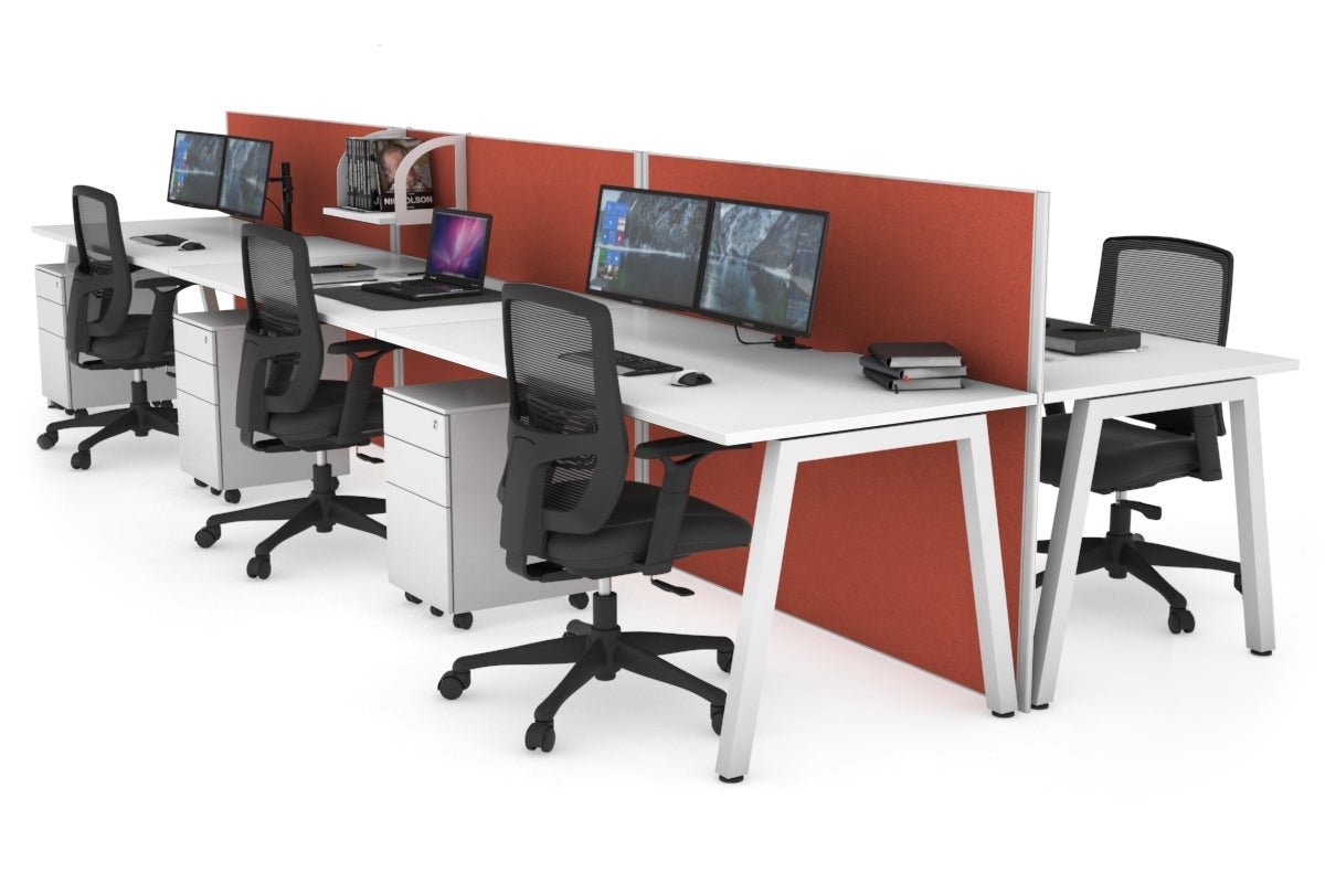Horizon Quadro 6-Person Office Workstation Bench with A-Legs Design - 1200L x 800W Dimensions & Cable Management Scallop - Perfect for Collaborative Workspaces & Open Office Environments