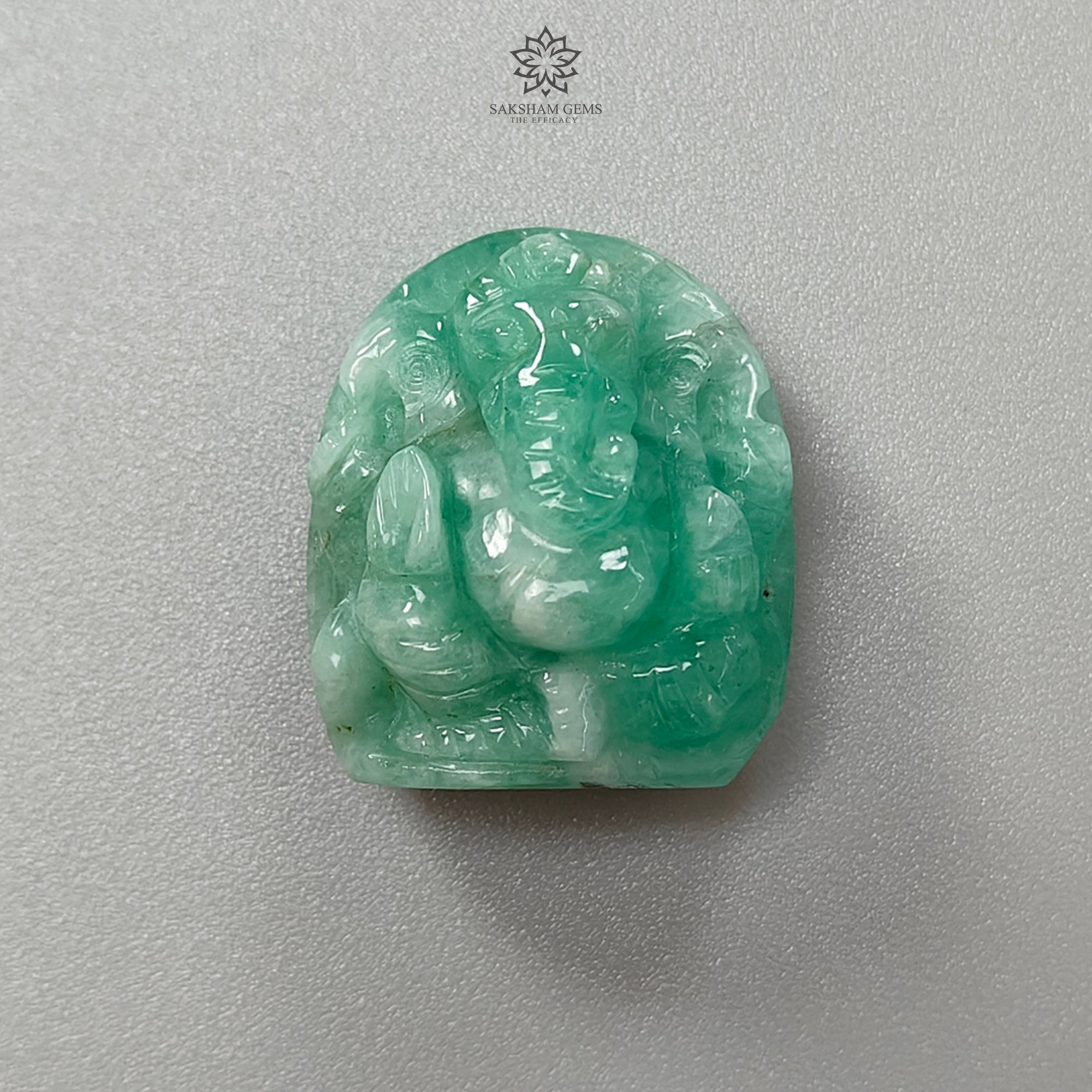 Natural 44.10cts Untreated Green Emerald Gemstone Carving - May Birthstone Lord Ganesha Idol (24x21mm) | Handcrafted Spiritual Jewelry for Meditation, Yoga & Home Decor