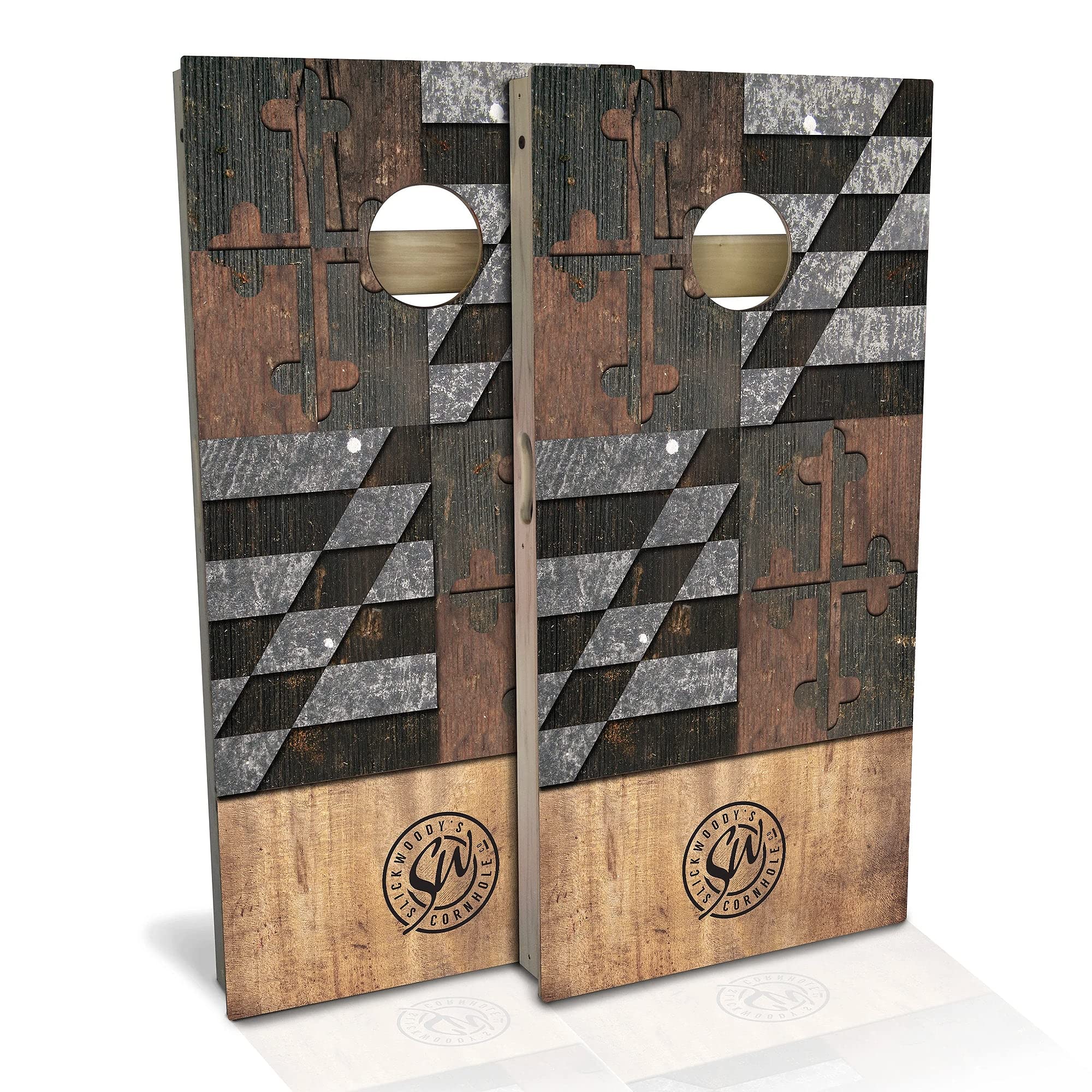 Maryland State Flag Cornhole Game Set - 2 Boards, 8 Bags & Accessories - Outdoor Lawn Games for Backyard, Tailgating & Parties - Multiple Sizes Available