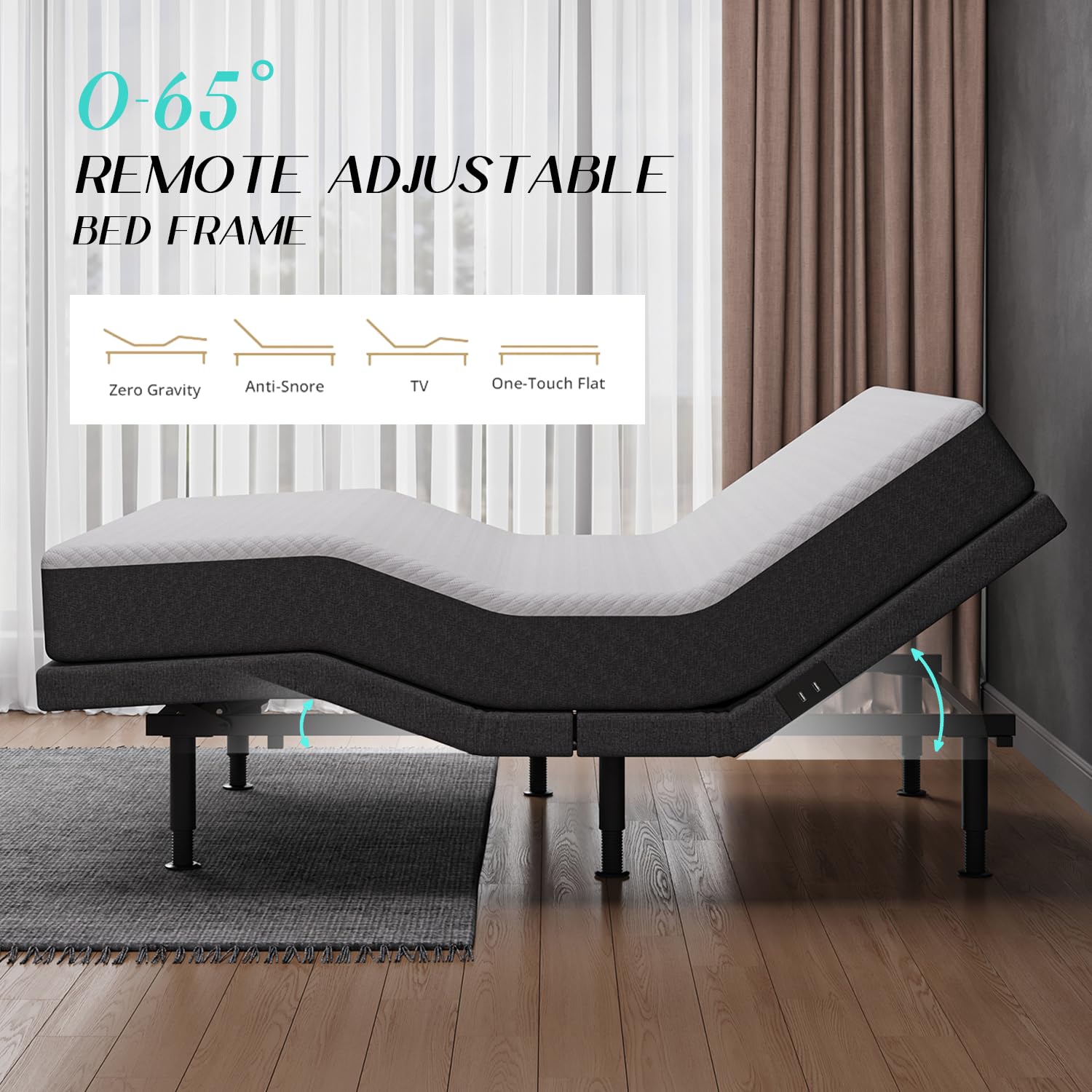 Adjustable Bed Frame Queen Size - Electric Power Base with Wireless Remote, Zero Gravity, Under-Bed Lighting & 2 USB Ports | Height Adjustable Legs | Perfect for Back Pain Relief, Reading & Relaxing in Bedroom
