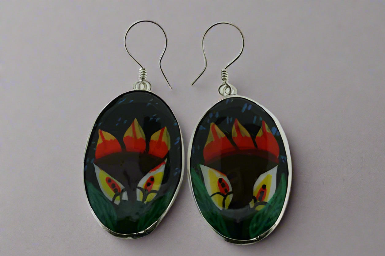 Hand Painted Ceramic Earrings with Sterling Silver Hooks - Elegant Handmade Jewelry for Women, Gift for Her, Perfect for Parties & Special Occasions