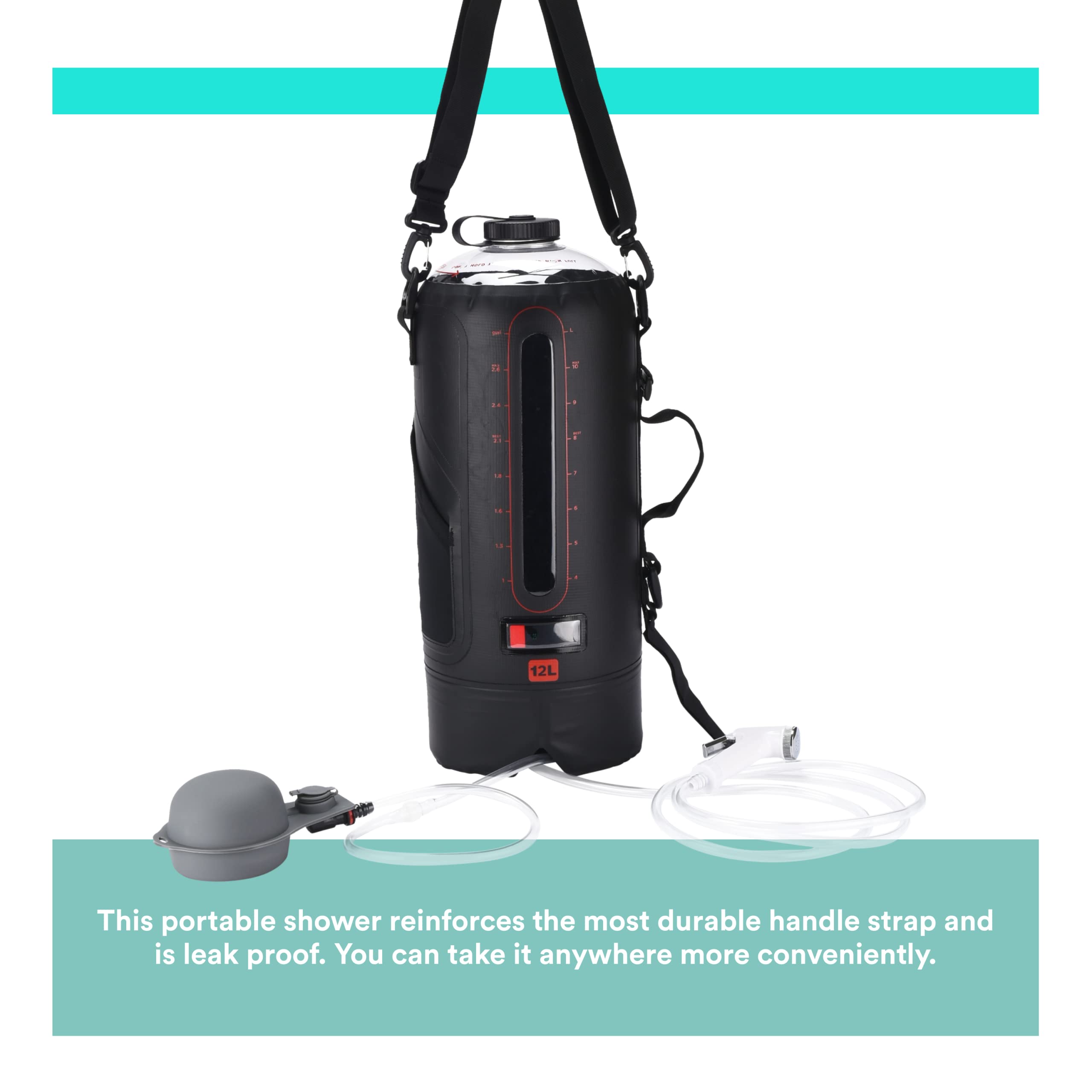 HappyPo Portable Solar Shower Pump for Camping, Hiking, RV & Outdoor Adventures - Lightweight & Rechargeable Water Pump for Off-Grid Showers