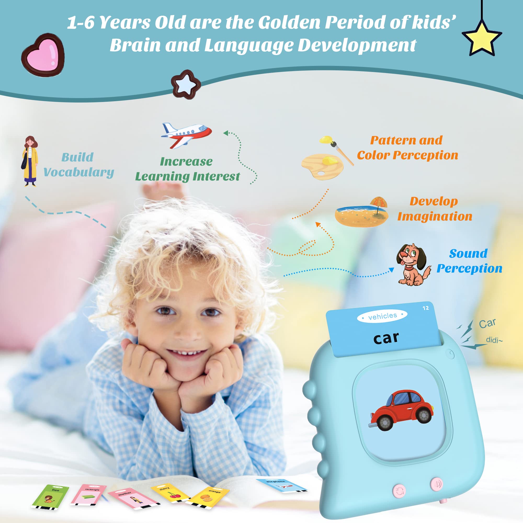 Talking Flash Cards for Toddlers 1-3 Years Old | 224 Sight Words Speech Therapy Toys | Montessori Educational Learning Toys for Boys & Girls Ages 1-5 | Autism Sensory Toys | Perfect for Home, Classroom & Travel Learning Activities
