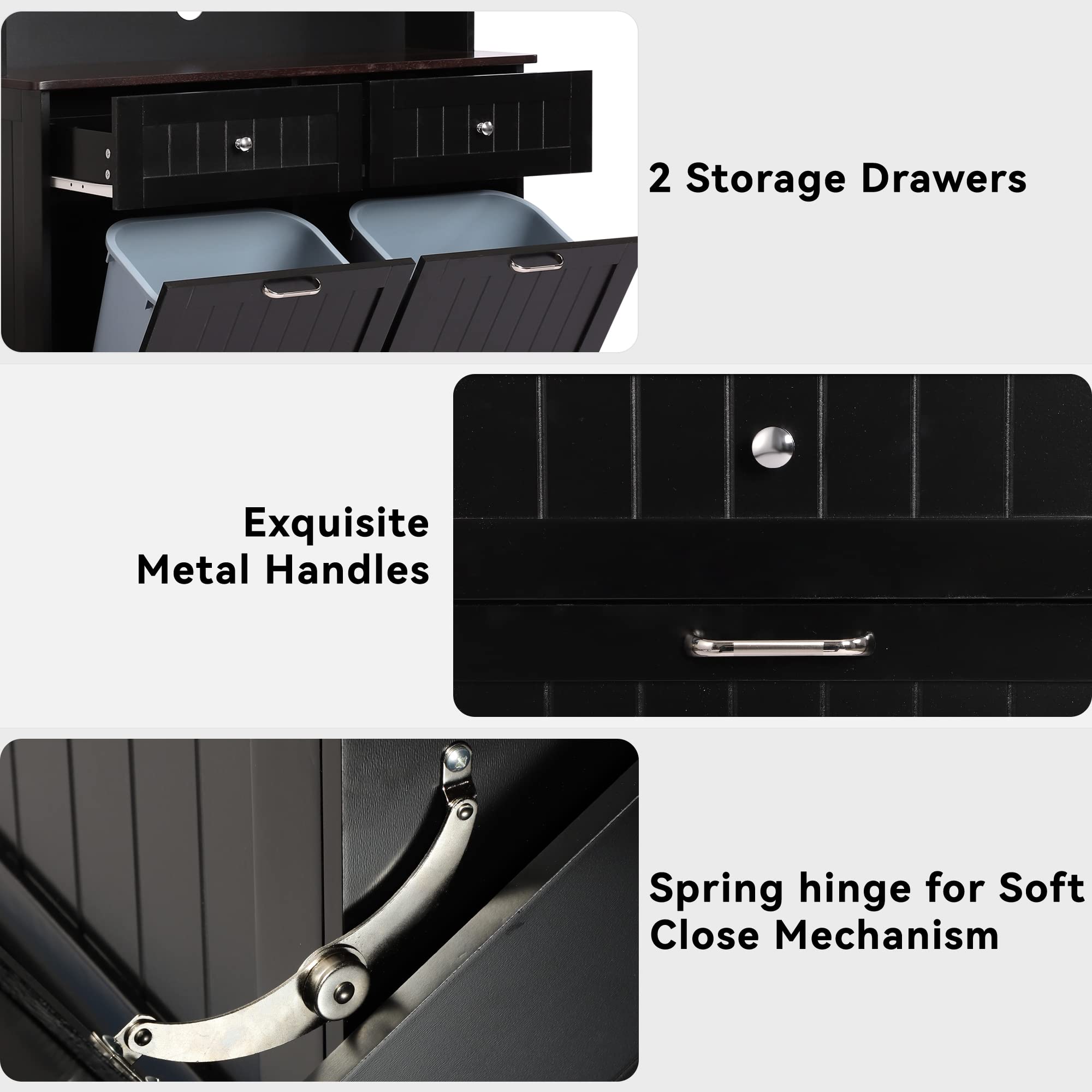 **Tall Freestanding Kitchen Pantry Storage Cabinet with Microwave Shelf & Tilt-Out Trash Bin - Classic Black - Perfect for Small Kitchens & Pantry Organization**