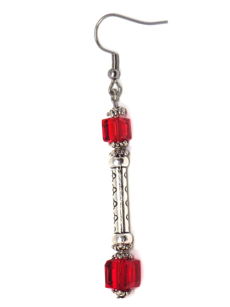 Red Glass Dangling Column Earrings - Stainless Steel Jewelry for Women, Elegant Party & Evening Wear Accessories
