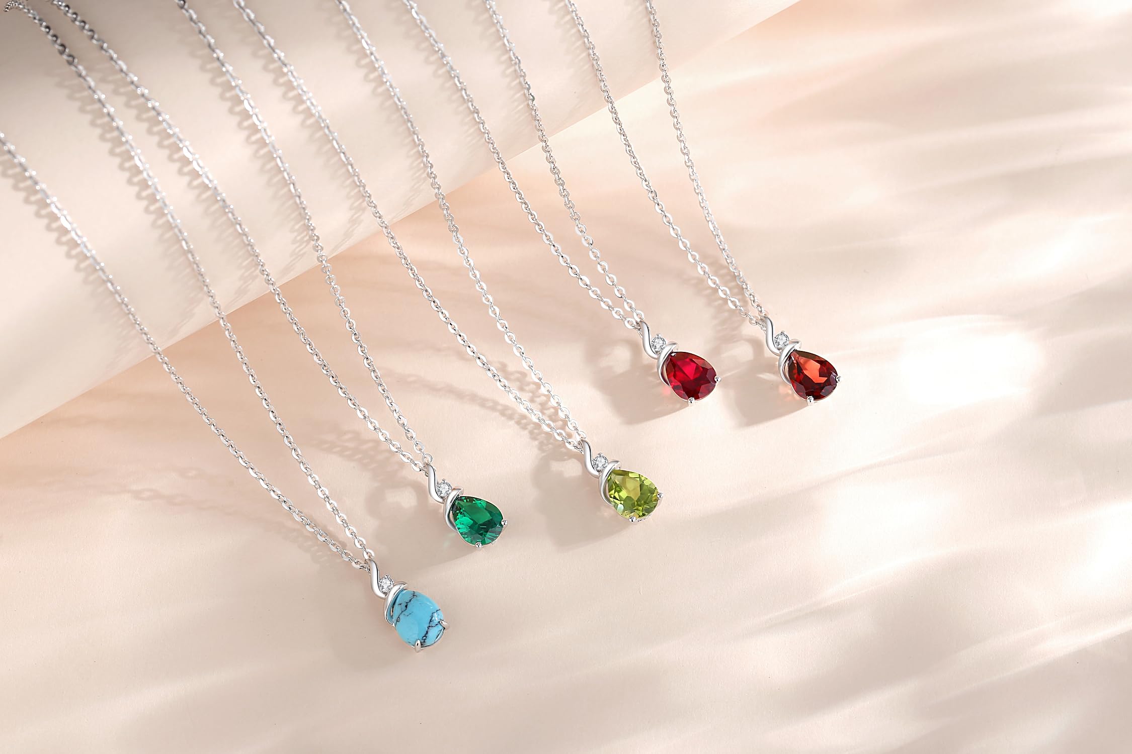 14K Solid White Gold Birthstone Pendant Necklace for Women - Pear Shaped Diamond Teardrop Necklace | Personalized Birthday Gift for Mom, Wife, Daughter | Sterling Silver Chain 16
