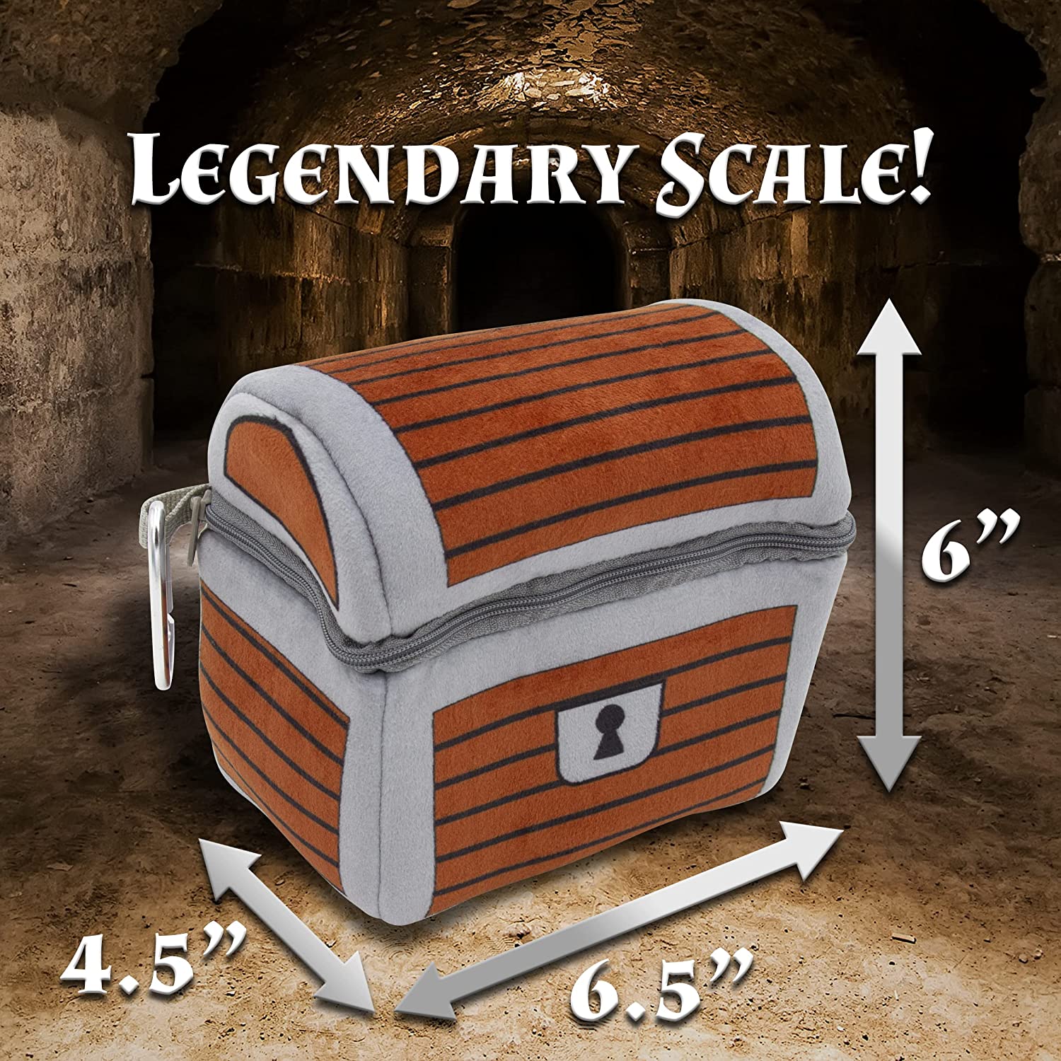 CASEMATIX Mimic Dice Chest & Dice Jail - 6.5 Inch Plush RPG Dice Storage Bag with Zipper & Carabiner - Holds 150 Dice (7 RPG Dice Included) - Perfect for D&D, Pathfinder & Tabletop Gaming Adventures