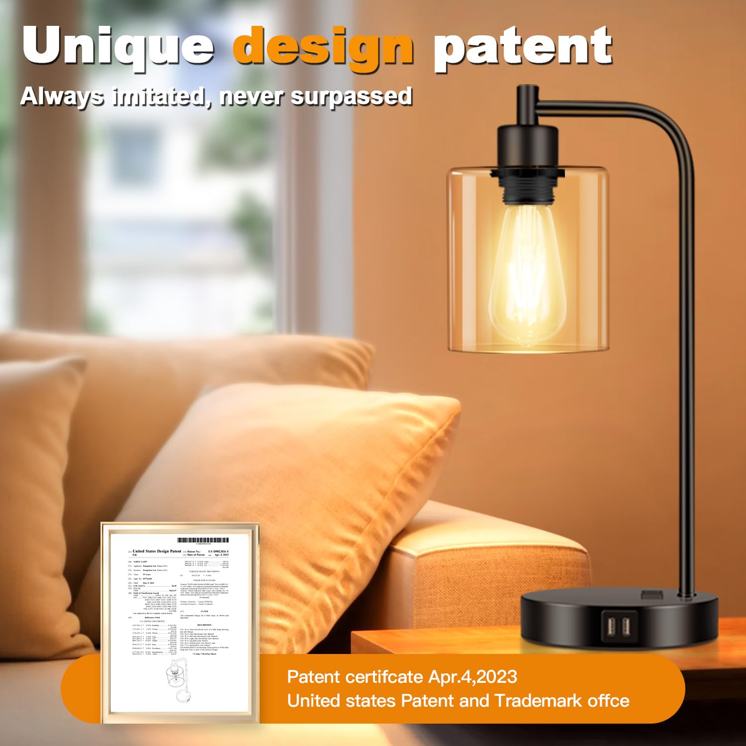 2-Pack Industrial Touch Control Table Lamps with 2 USB Ports & AC Outlet - 3-Way Dimmable Black Bedside Lamps for Nightstand, Desk, Bedroom & Living Room - Includes Glass Shade & 2 LED Bulbs - Perfect for Reading, Working & Ambient Lighting