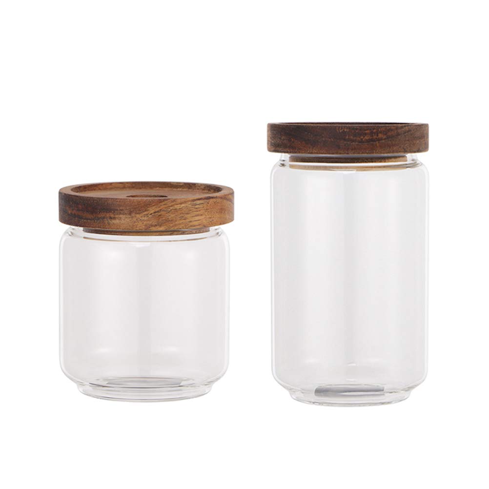 DOITOOL 2-Pack Glass Tea Canister with Wooden Lid - Airtight Transparent Borosilicate Glass Candy & Tea Storage Container for Kitchen, Pantry, or Office Use