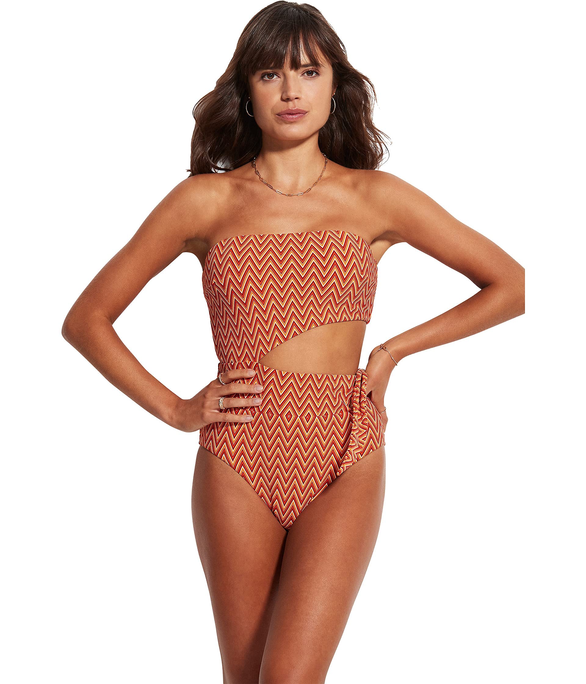 Seafolly Women's Standard Bandeau Cut Out One Piece Swimsuit - Sexy Monokini Bathing Suit for Beach, Pool & Vacation | Tummy Control Swimwear with Adjustable Straps