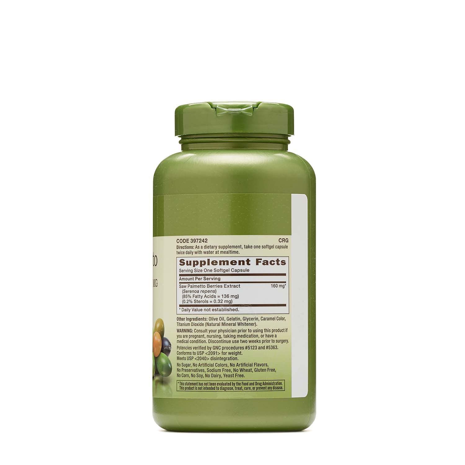 GNC Herbal Saw Palmetto Extract 160mg - 200 Softgels for Prostate & Urinary Health - Natural Supplement for Men - Supports Hair Growth & Hormonal Balance - Daily Wellness Support