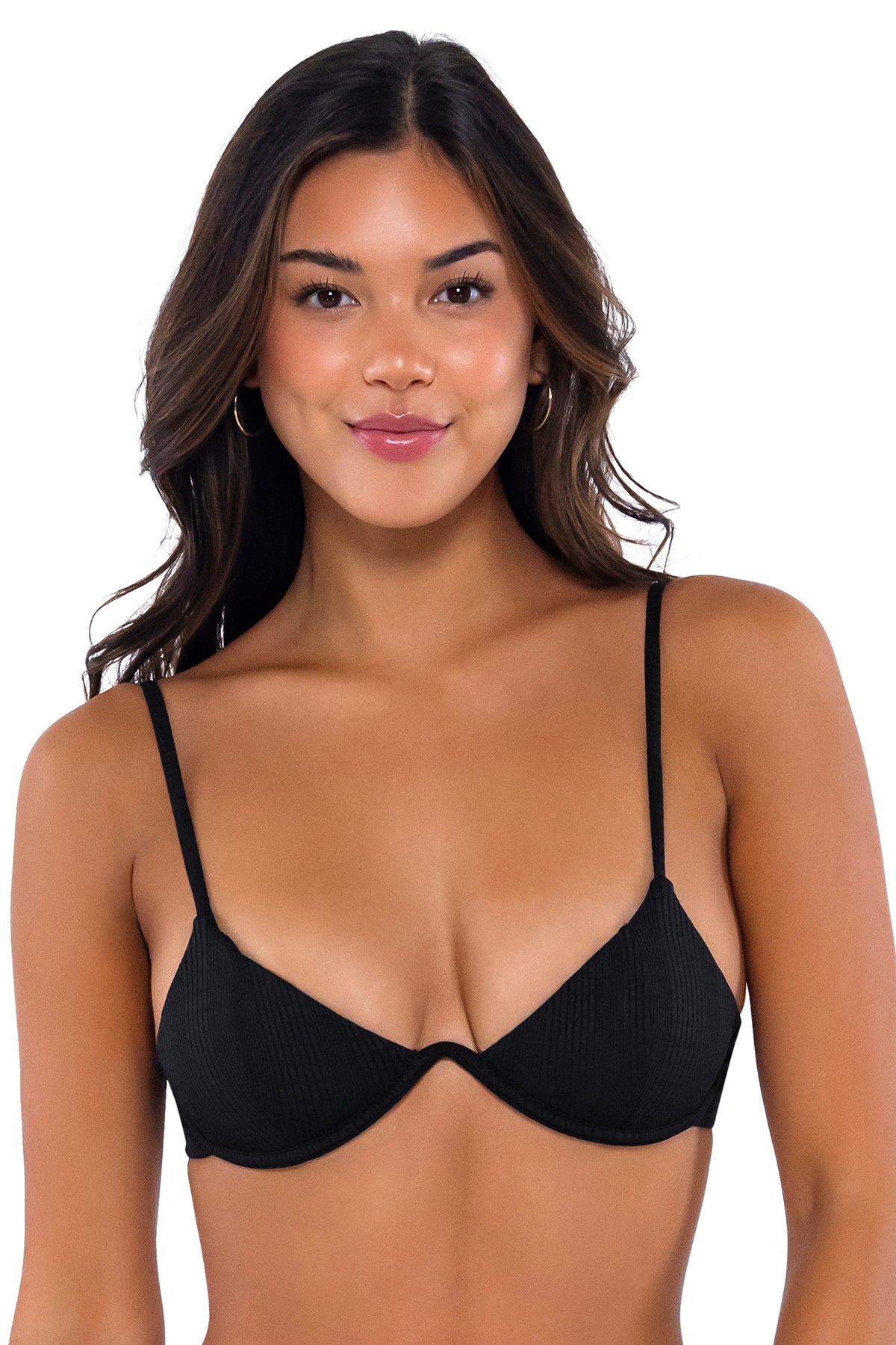 B Swim Black Baja Rib Macie Bikini Top - Women's Sexy Swimwear for Beach & Pool - Perfect for Summer Vacations, Tropical Getaways and Swim Parties