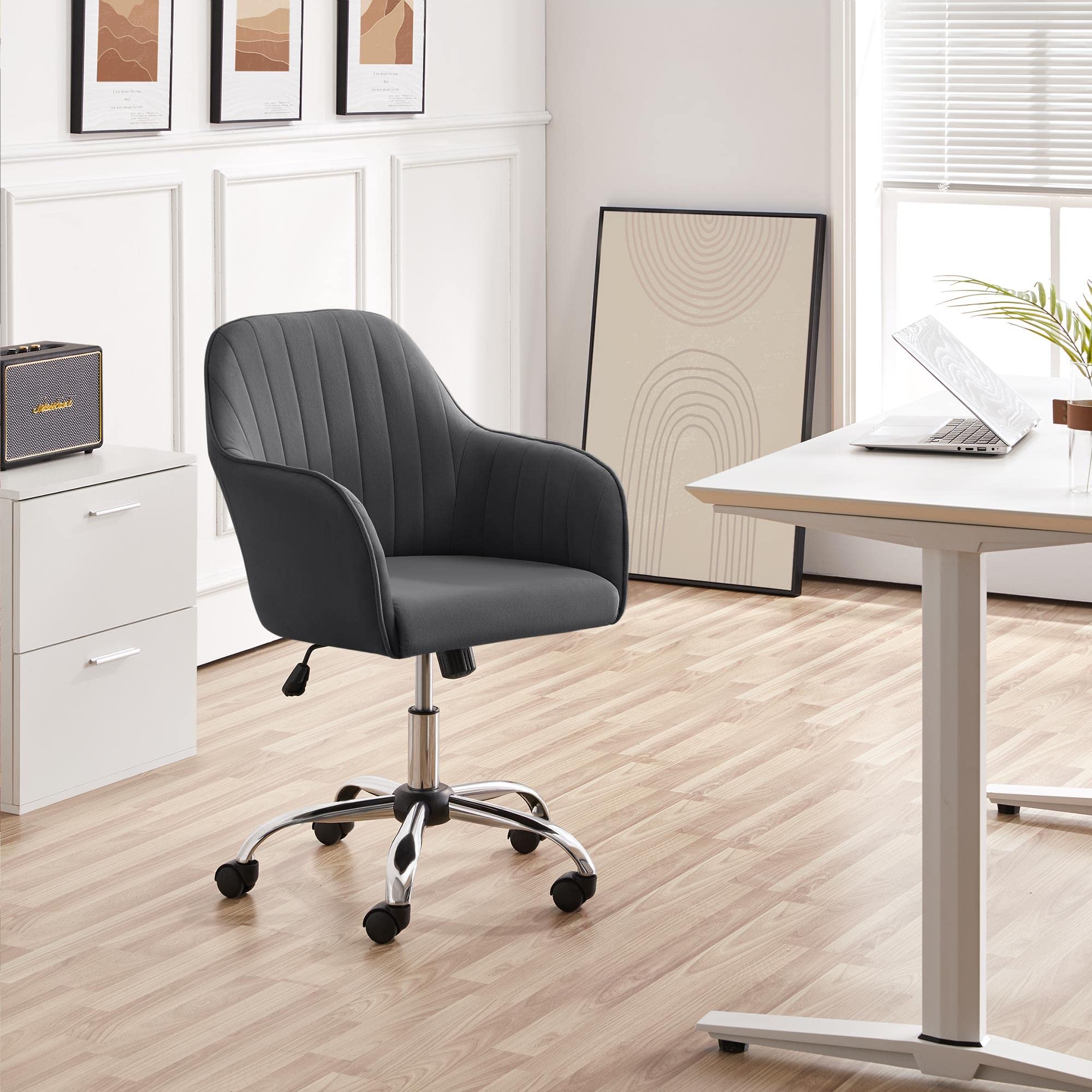 Topeakmart Adjustable Home Office Chair - Modern Mid Back Upholstered Desk Chair with Tufted Velvet Fabric, Swivel & Height Adjustable Task Chair for Computer Desk (Gray) - Perfect for Home Office, Gaming & Workspace Comfort