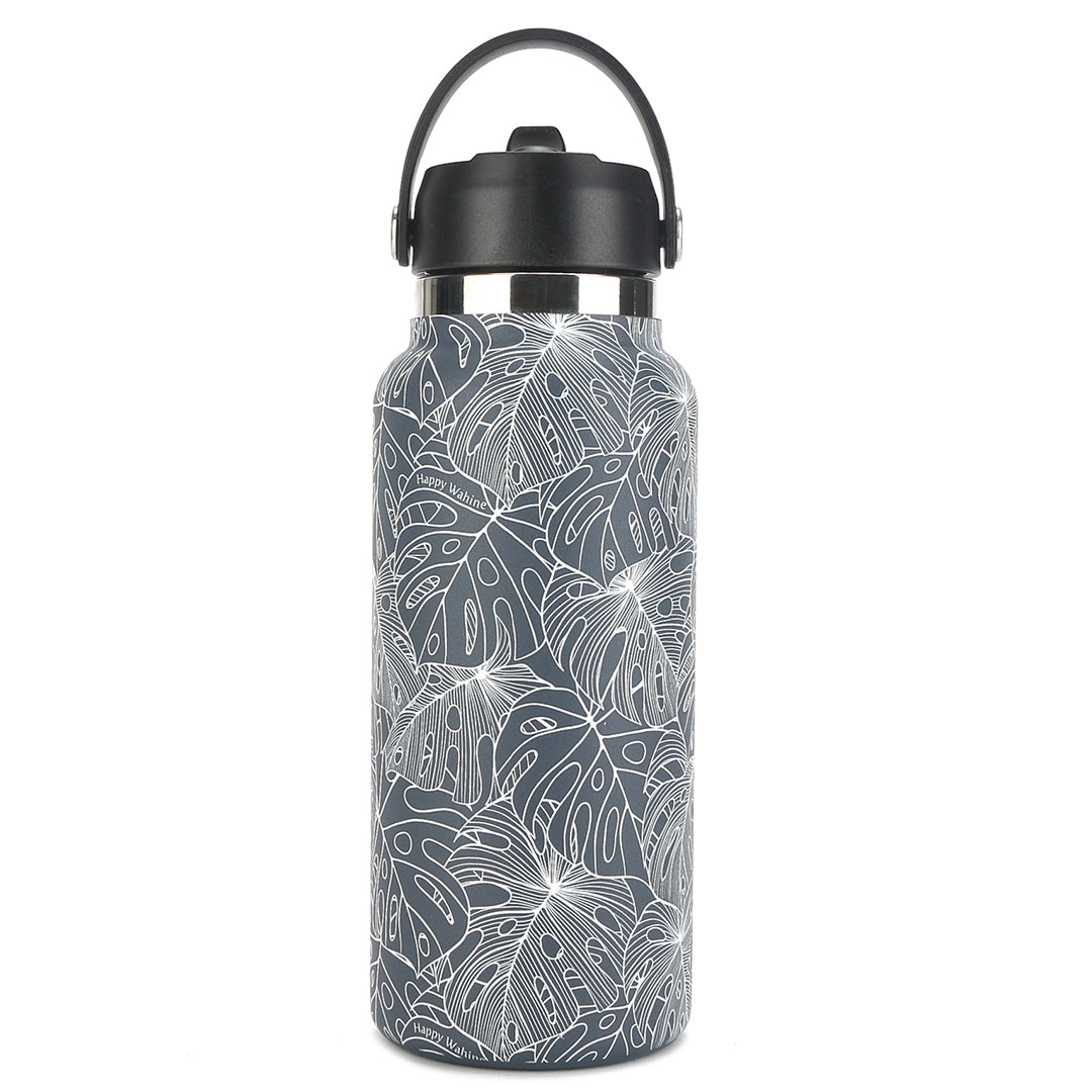 32oz Insulated Stainless Steel Water Bottle with Monstera Leaf Design - Keeps Drinks Cold for 24 Hours & Hot for 12 Hours - Perfect for Gym, Hiking, Office & Outdoor Activities