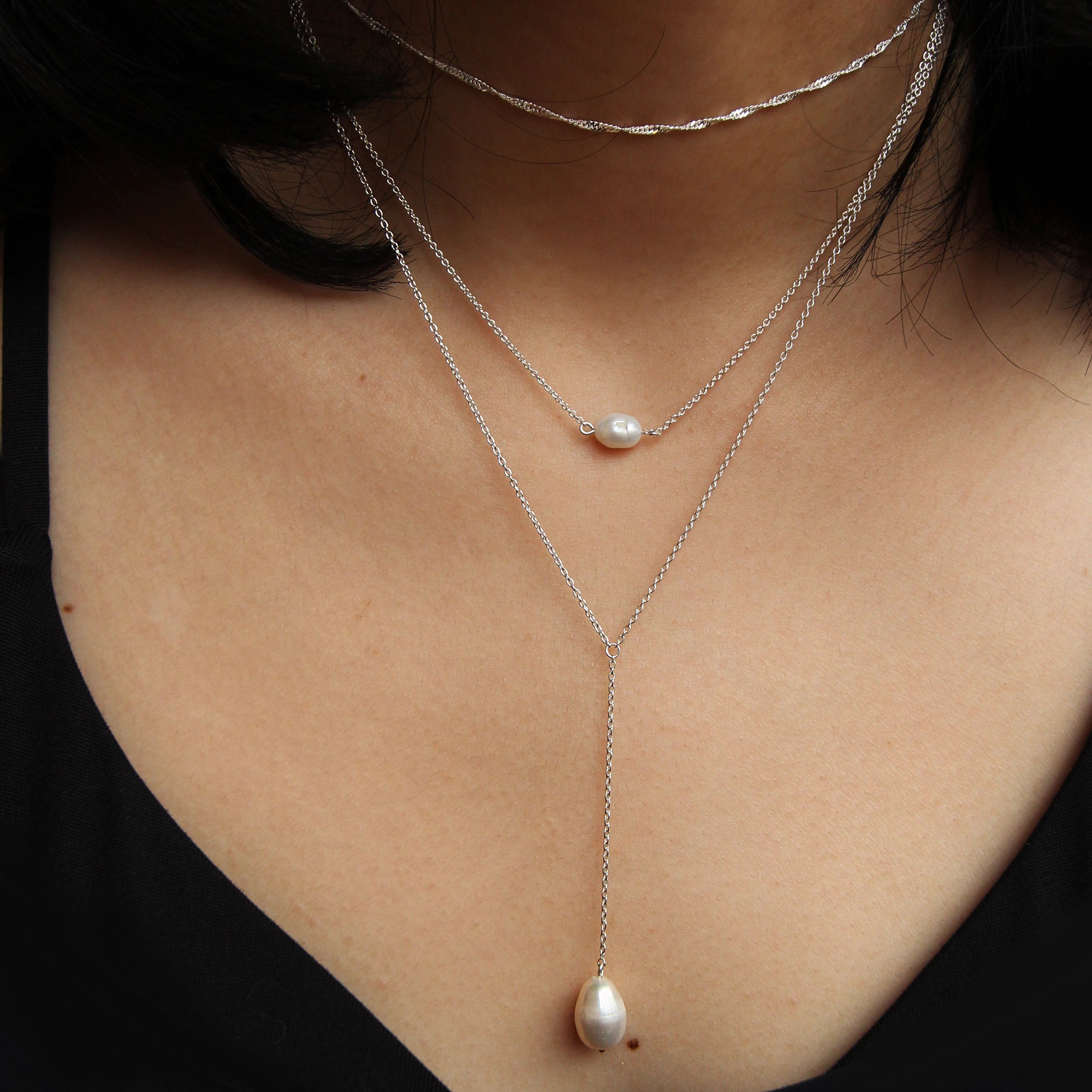 Sofia Perla Lariat Necklace - 925 Sterling Silver Elegant Layered Chain for Women | Perfect for Parties, Weddings & Everyday Wear