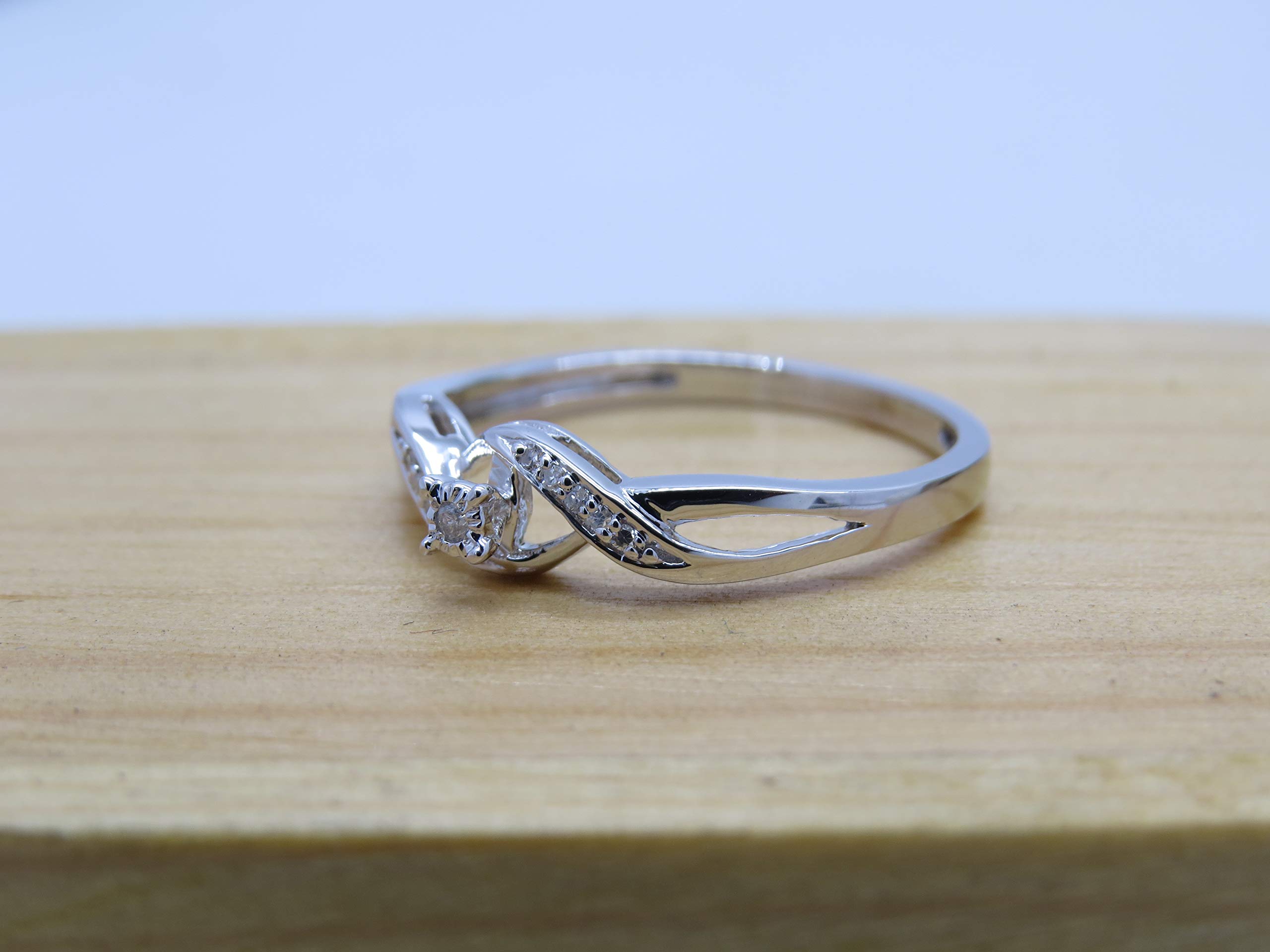 0.06ct Round Diamond Promise Ring for Women - Sterling Silver Size 5.5 - Elegant Crossover Swirl Bridal Ring - Perfect for Engagement, Anniversary & Romantic Gifts