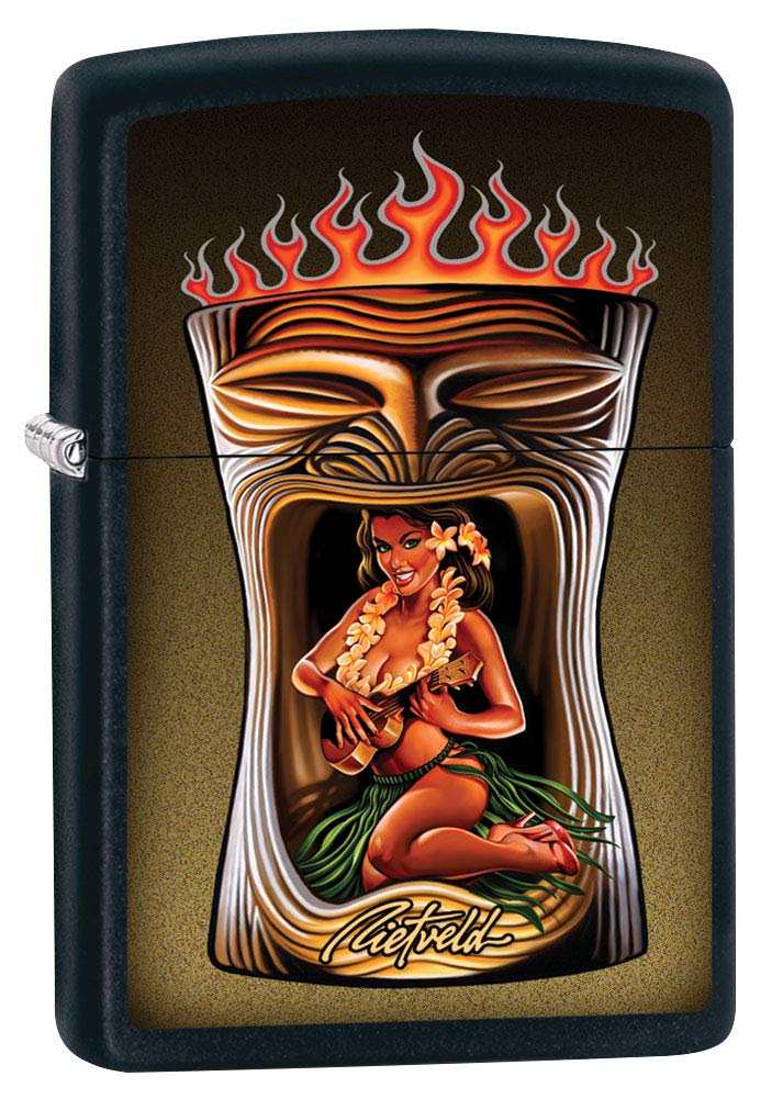 Zippo Lighter Hawaiian Girl with Ukulele by Rick Rietveld - Black Matte 80938 | Windproof Refillable Metal Lighter for Outdoor Camping, Hiking & Collectors