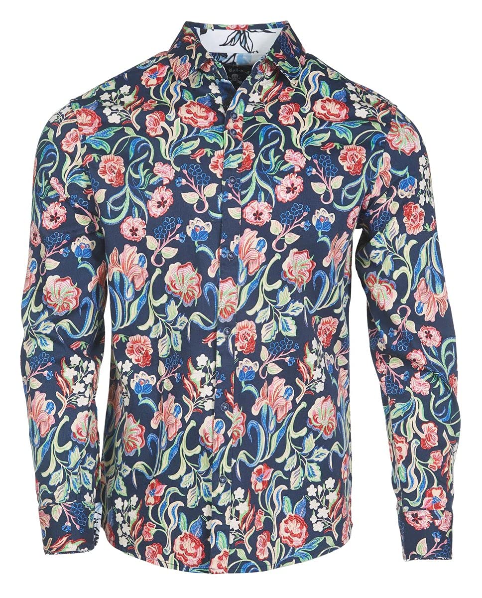 Rock Roll n Soul Men's Floral Button-Up Shirt - Stylish Long Sleeve Wicked Garden Print Casual Shirt for Parties, Dates & Outdoor Events