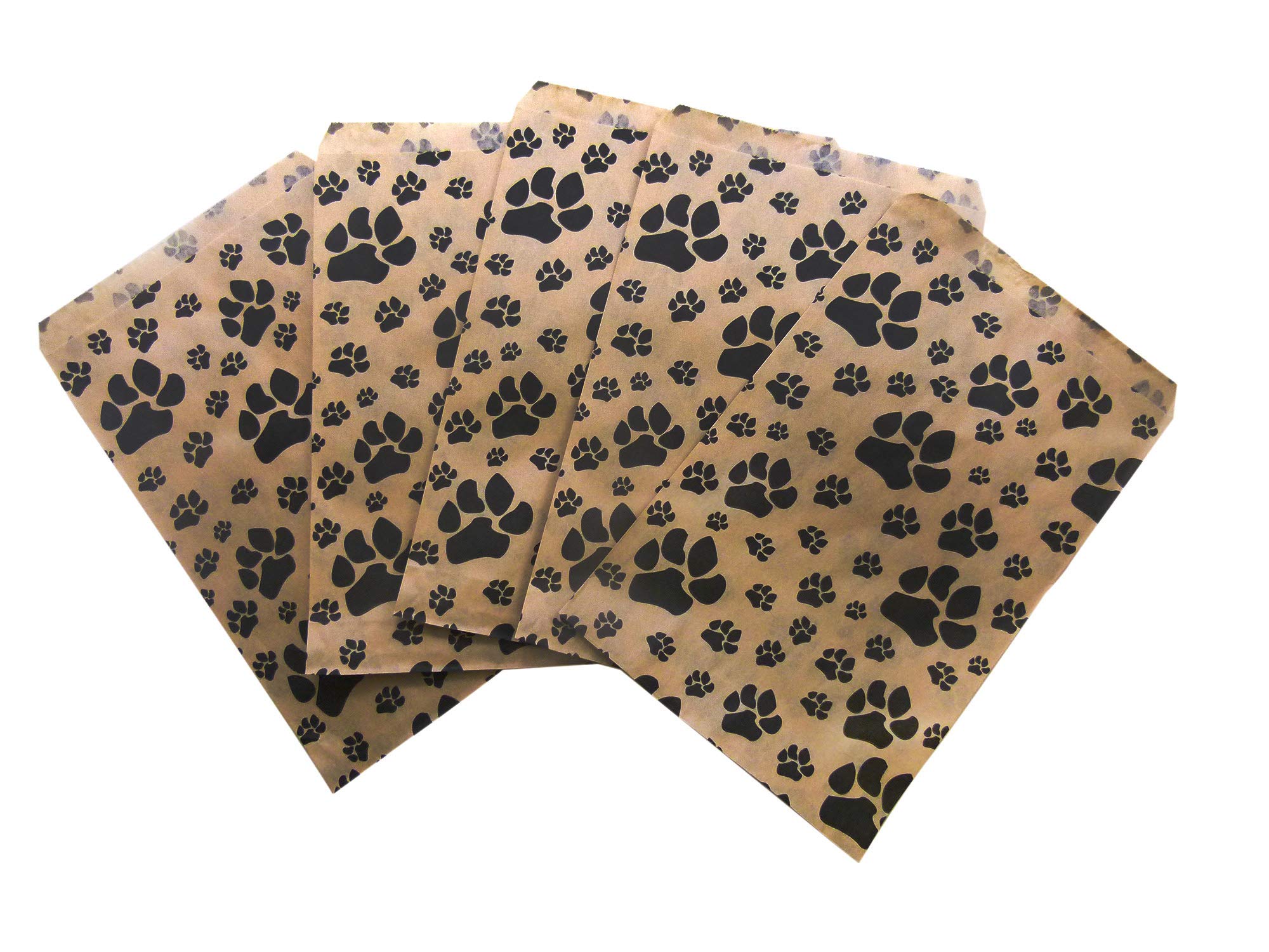 N'ice Packaging 100-Pack Flat Plain & Patterned Paper Bags for Candy, Cookies, Merchandise, Pens - Paw Print Design 8.5