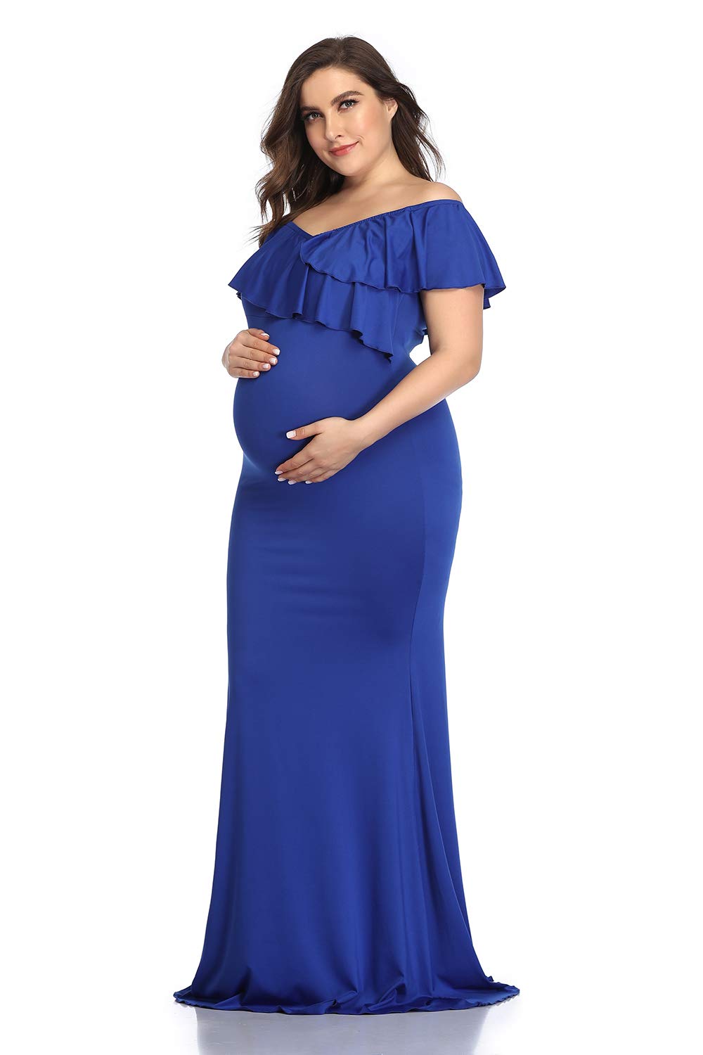 Stylish Mommy Jennie Maternity Maxi Dress - Stretchy Photoshoot & Baby Shower Dress with Ruffle Details | Perfect for Pregnancy Photos, Bridal Showers & Special Occasions
