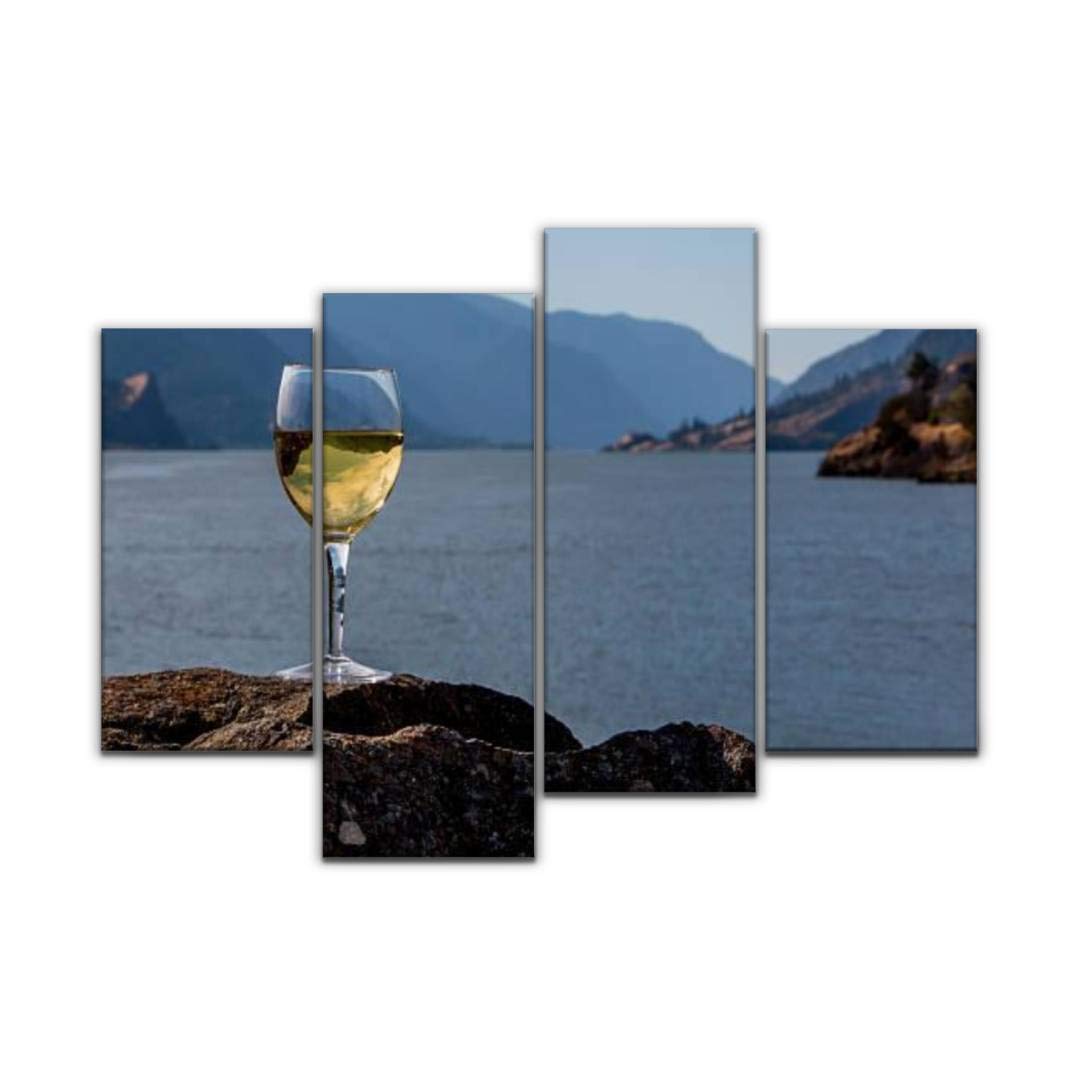 Columbia River Gorge Cascade Mountains Oregon Wall Art - 4 Panel Canvas Print Modern Painting Stretched & Framed Artwork for Living Room, Office, Home Decor | Perfect Gift for Housewarming, Wedding & Interior Design