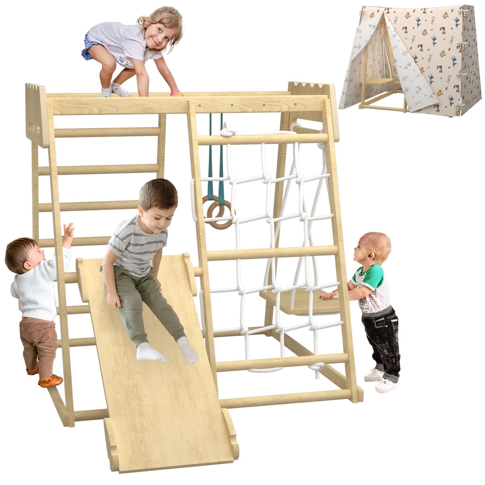 **Indoor Jungle Gym for Toddlers - Multifunctional Playground with Tent, Slide, Swing & Climbing Net | Montessori Climber Playset for Kids | Perfect for Home Playrooms, Daycares & Indoor Activities**