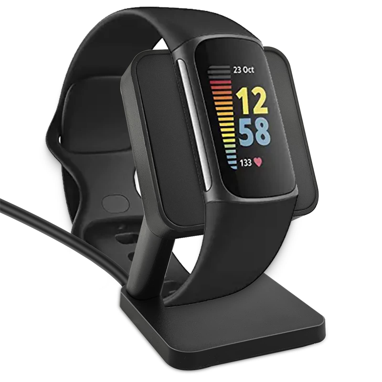 Fitbit Luxe/Charge 5/Charge 6 Charging Dock - 3.3ft Cable Charging Stand with Adjustable Viewing Angle | Perfect for Nightstand, Office Desk & Travel Charging Station