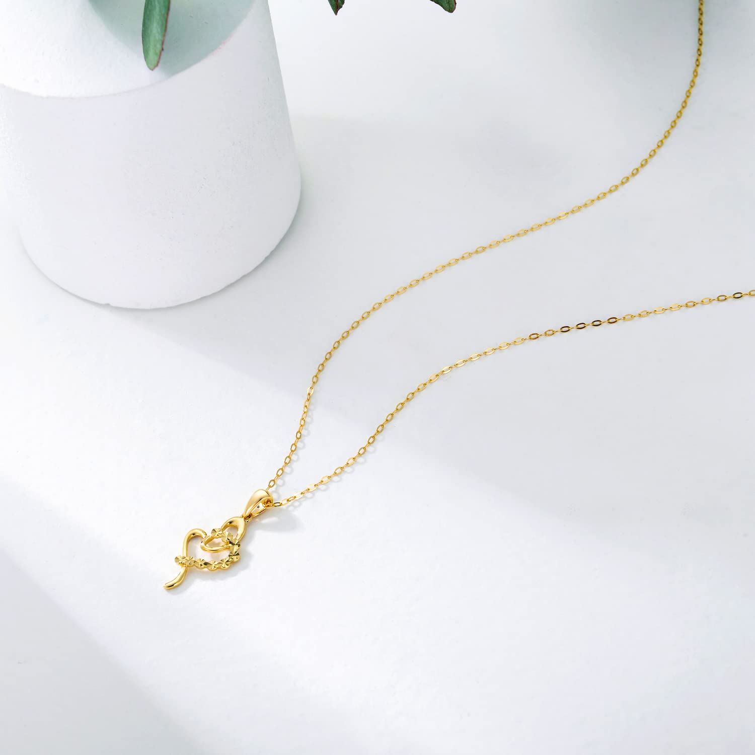 14K Gold Heart Necklace for Women - Real Gold Double Hearts Pendant Jewelry Gift for Mother, Wife, Daughter (16+2 Inch) - Perfect for Valentine's Day, Anniversary, Birthday & Special Occasions