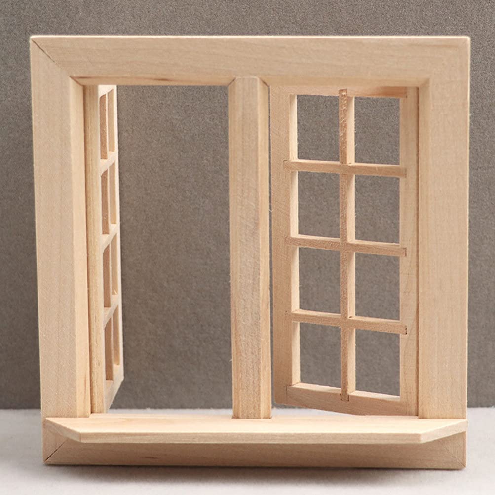 1:12 Scale Miniature Wooden Window Frame for Dollhouse - Handcrafted Mini Furniture with Wooden Doors - Perfect for Dollhouse Decor, DIY Crafts, and Model Scenes