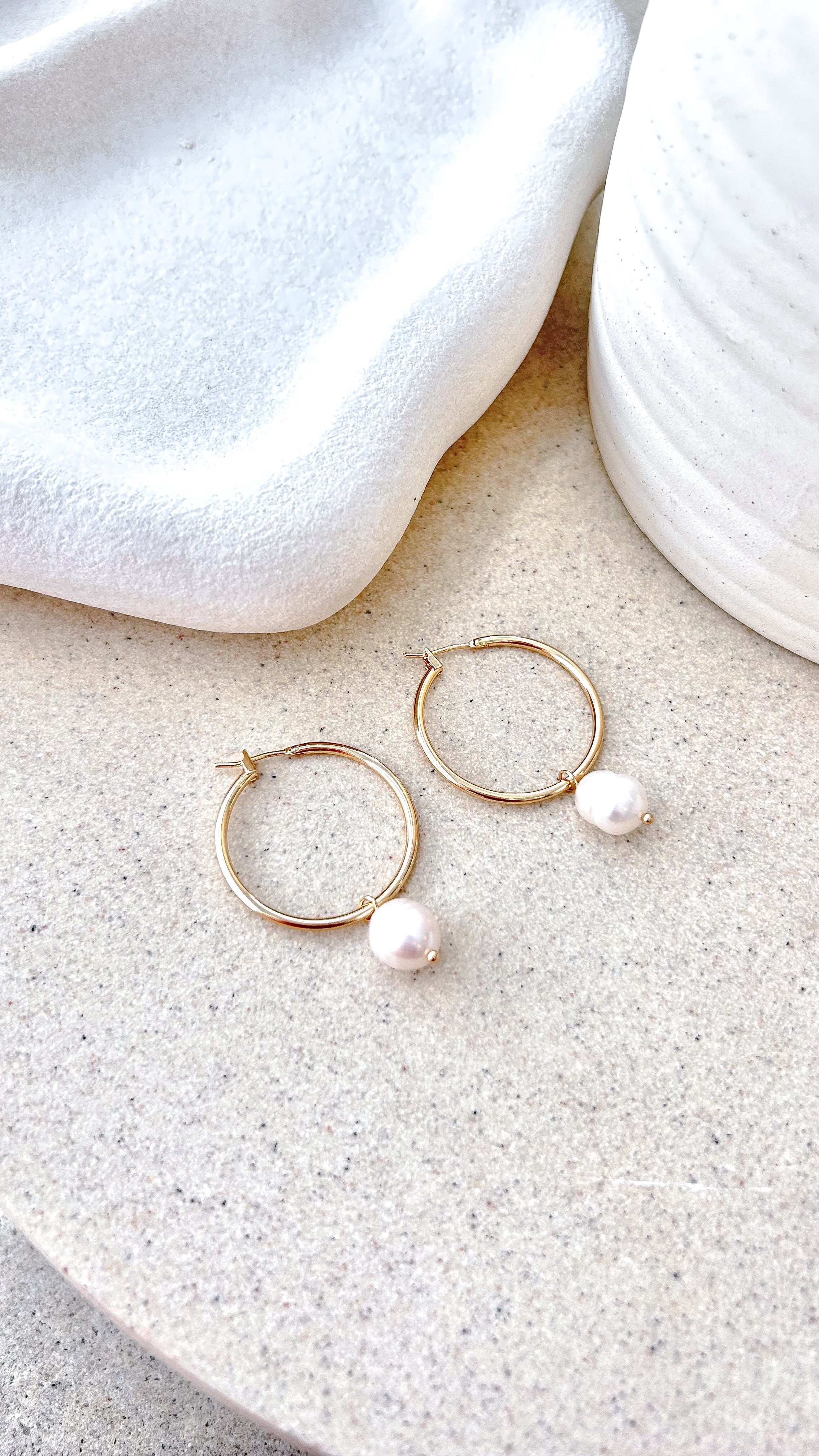 Freshwater Pearl Drop Midi Hoop Earrings in Gold - Elegant Dangling Pearl Jewelry for Women, Perfect for Weddings, Parties & Everyday Wear