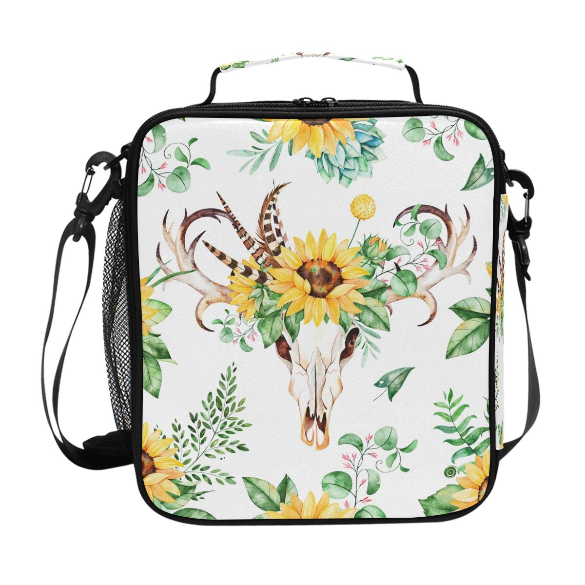My Little Nest Insulated Cooler Tote Bag - Thermal Lunch Box for Women, Men & Kids - Sunflower Skull Boho Design - Perfect for Work, Picnic, Beach & Outdoor Activities