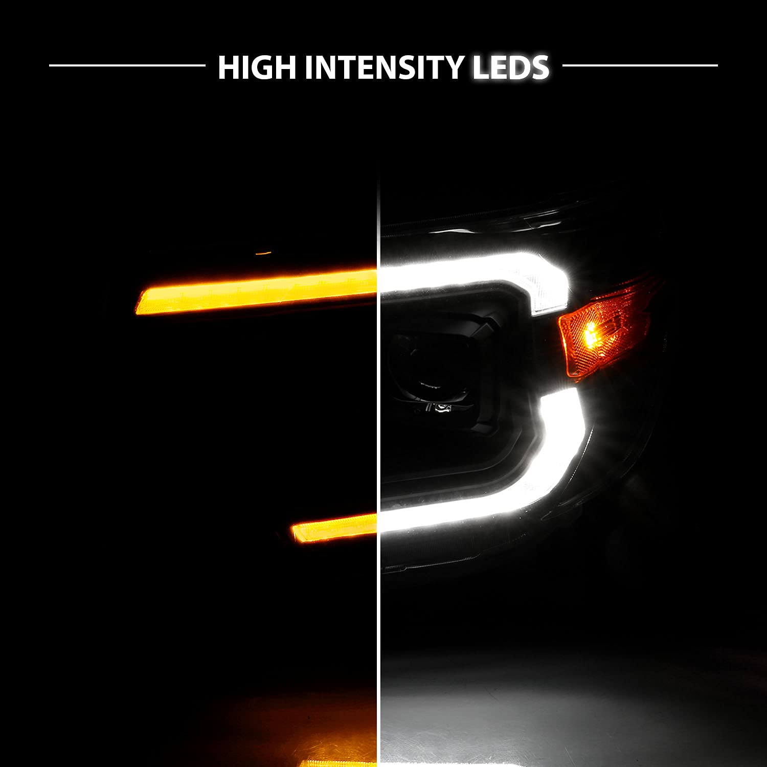 AmeriLite LED Headlights for 2012-2015 Toyota Tacoma - C-Type Switchback Tube Replacement Lights (Pair) - Left & Right Side - Perfect for Night Driving & Off-Road Adventures
