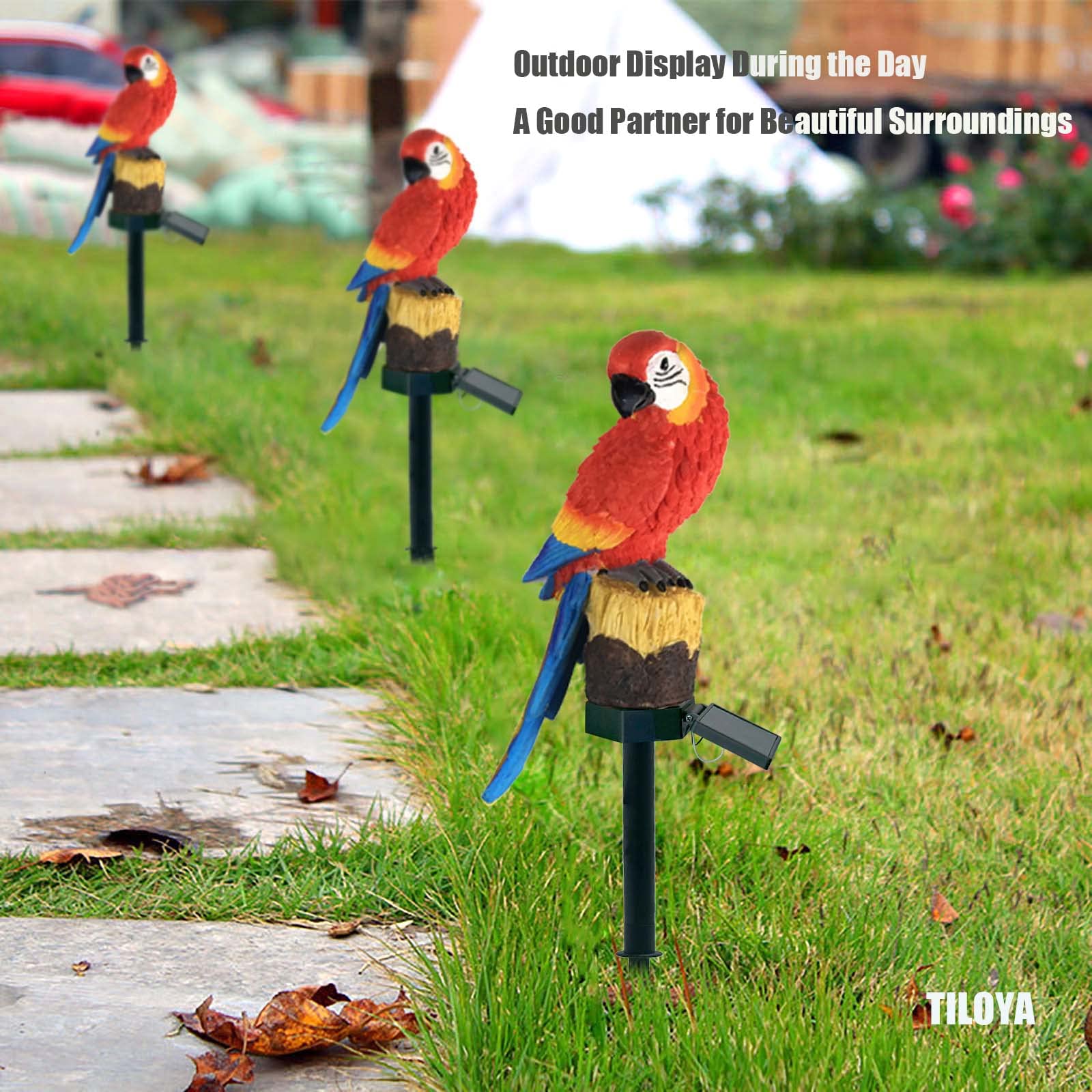 Solar Powered Red Parrot Garden Lights - Waterproof Outdoor Solar Lights for Yard, Lawn, Walkway, Patio & Courtyard Decoration | Cute Animal-Shaped Solar Lights for Garden Decor & Landscape Lighting