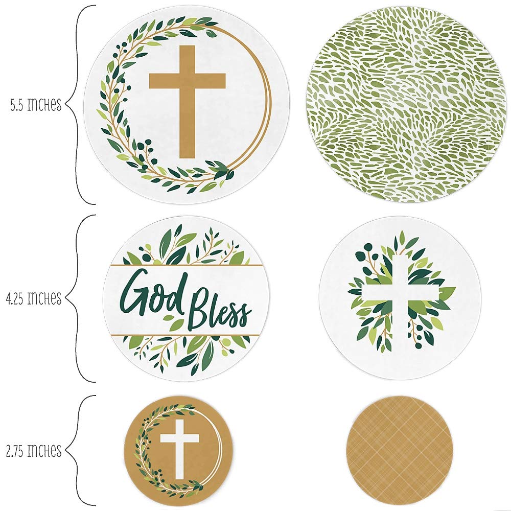 Elegant Cross Religious Confetti - 27 Count Large Circle Party Decorations for Baptism, Wedding & Church Events - Big Dot of Happiness